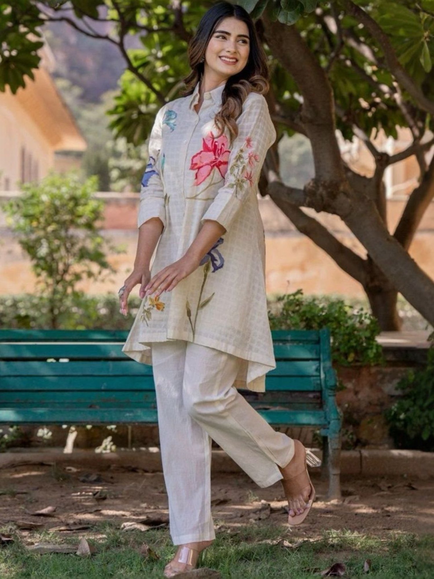 Autumnlane White Teresa Angel Cotton Tunic with Pant Co-ord Set