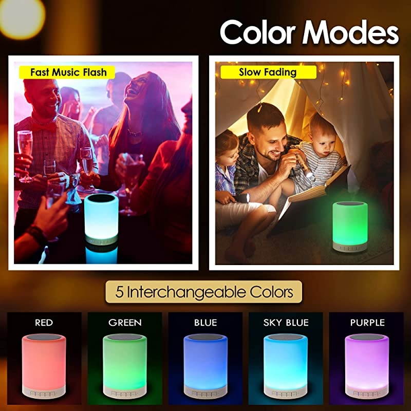 Night Light Bluetooth Speaker Portable Wireless Bluetooth Speakers Touch Control Color LED Speaker Bedside Table Light SpeakerphoneTF CardAUXin Supported White  7