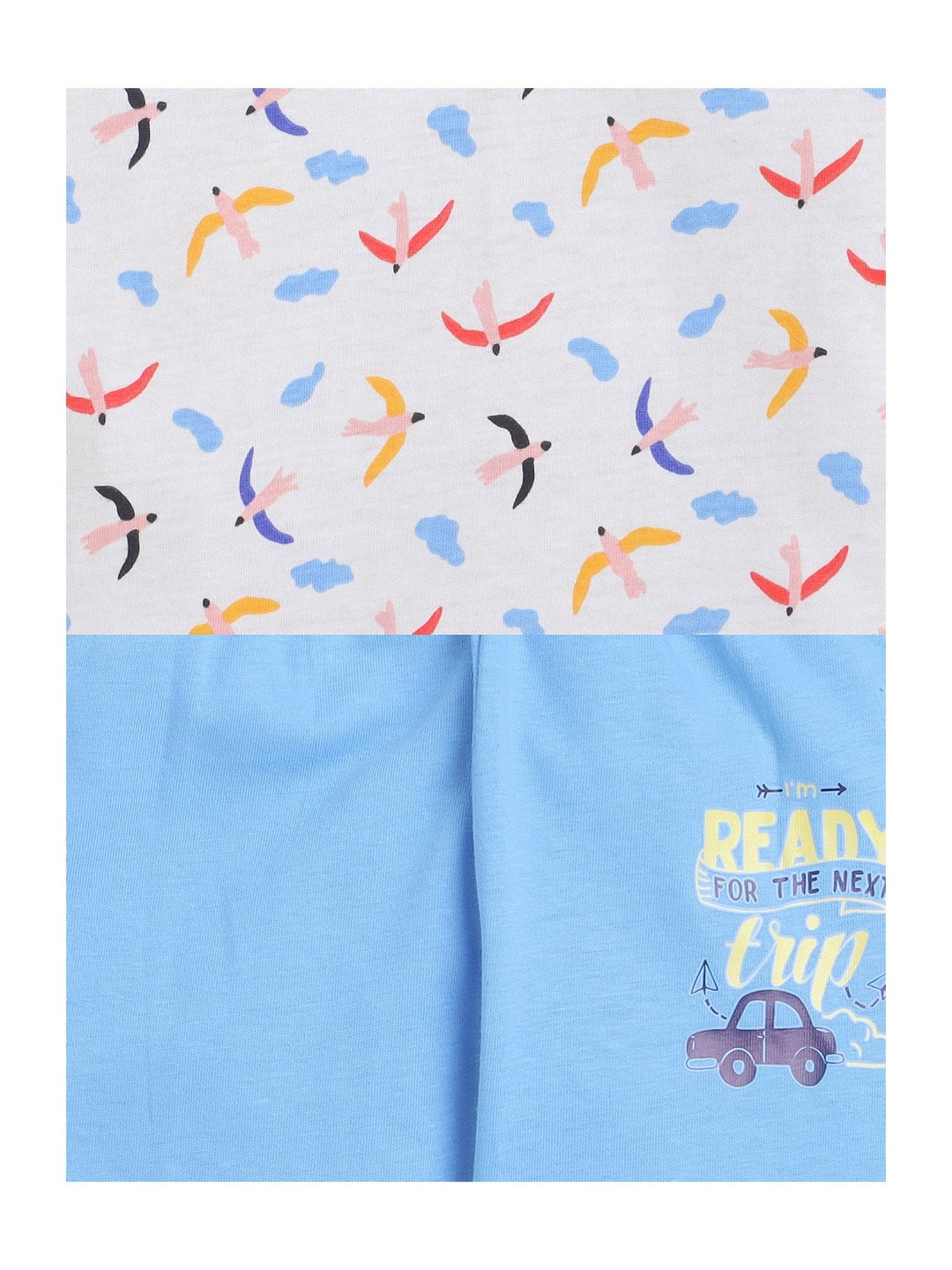 Bumzee Kids Cream & Blue Printed T-Shirt With Pyjamas