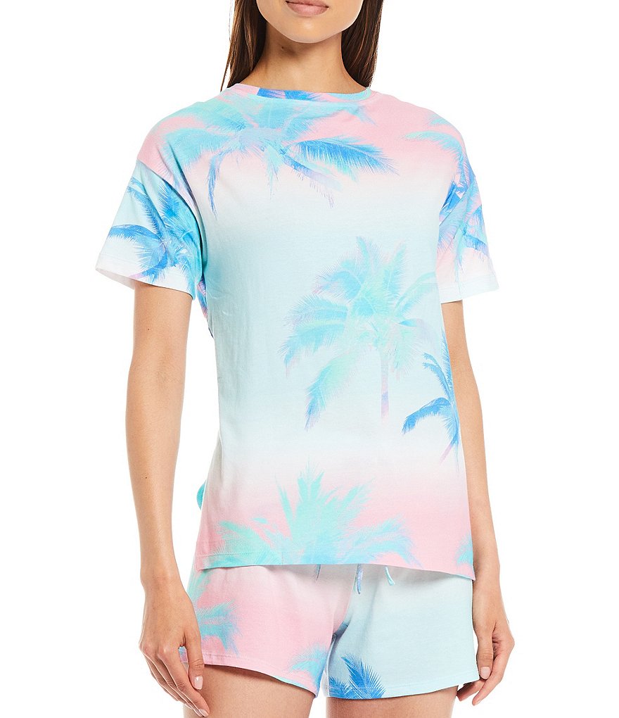 Jasmine & Ginger Tropical Print Jersey Knit Coordinating Sleep Tee