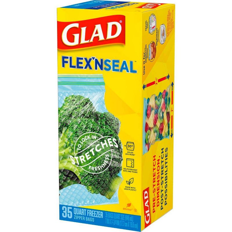 Glad Flex'N Seal + Freezer Storage Plastic Bags - 1 Quart 35ct