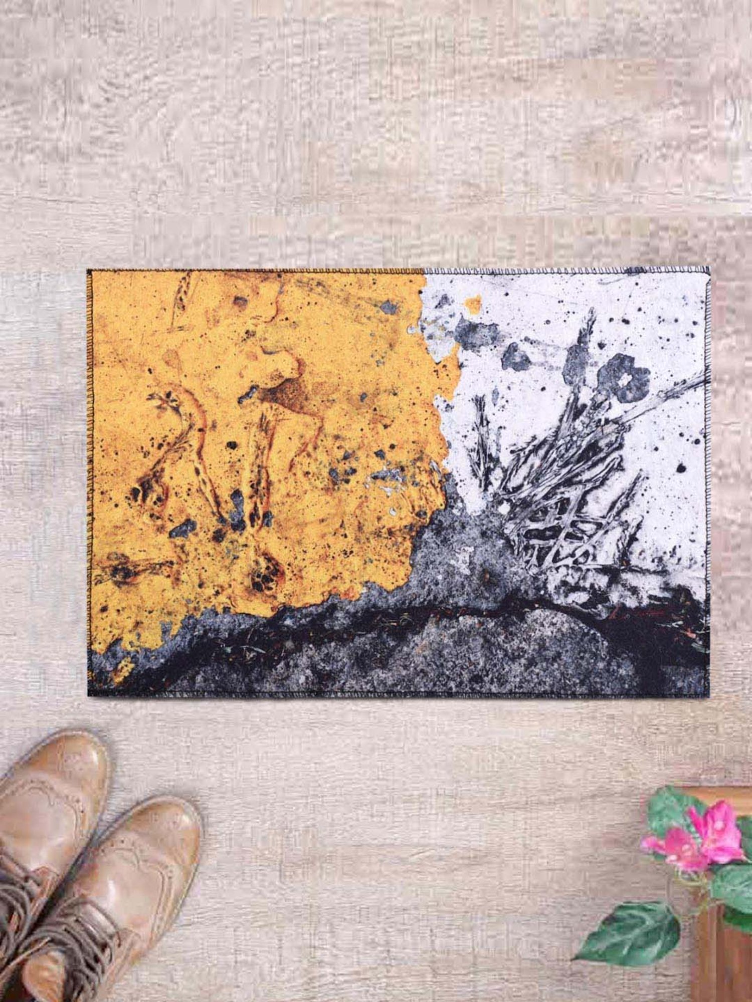 Romee Yellow & Grey Polyester Door Mat - Set of 1