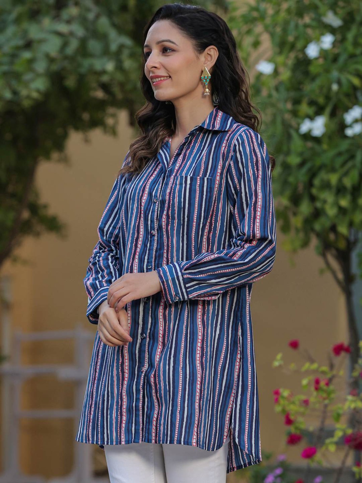 Rain and Rainbow Blue Cotton Striped Shirt