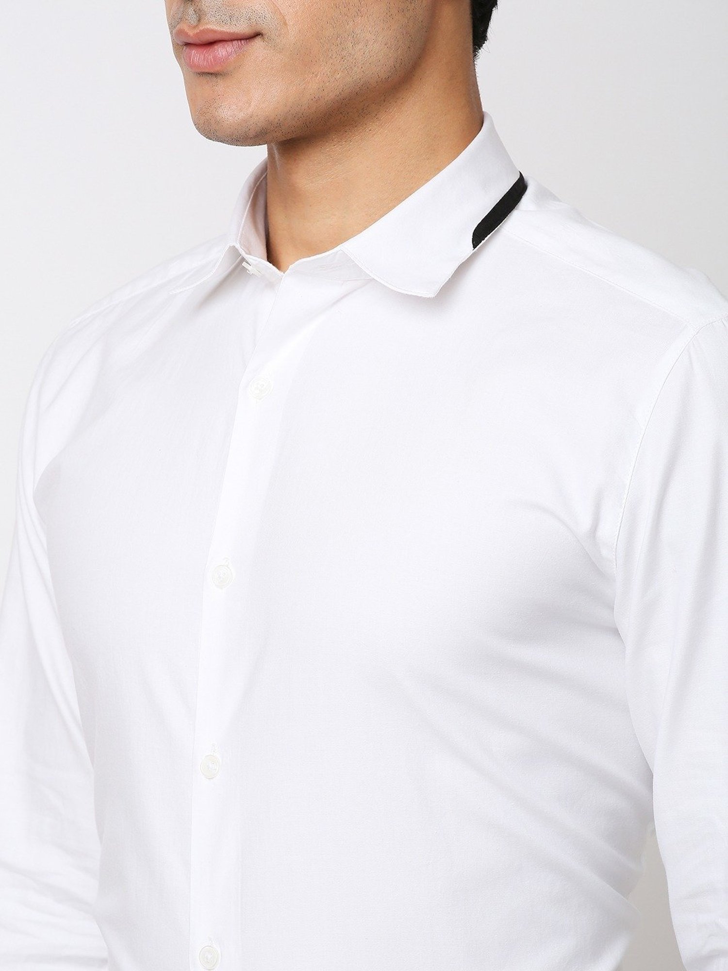 SOLEMIO White Cotton Slim Fit Shirt