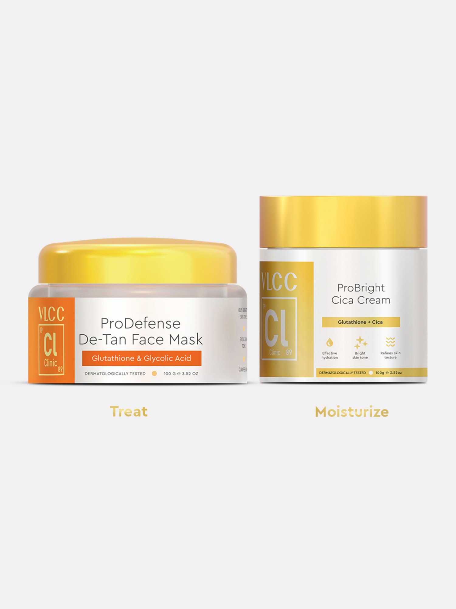 VLCC Clinic ProDefense De-Tan Face Mask & ProBright Cica Cream Combo