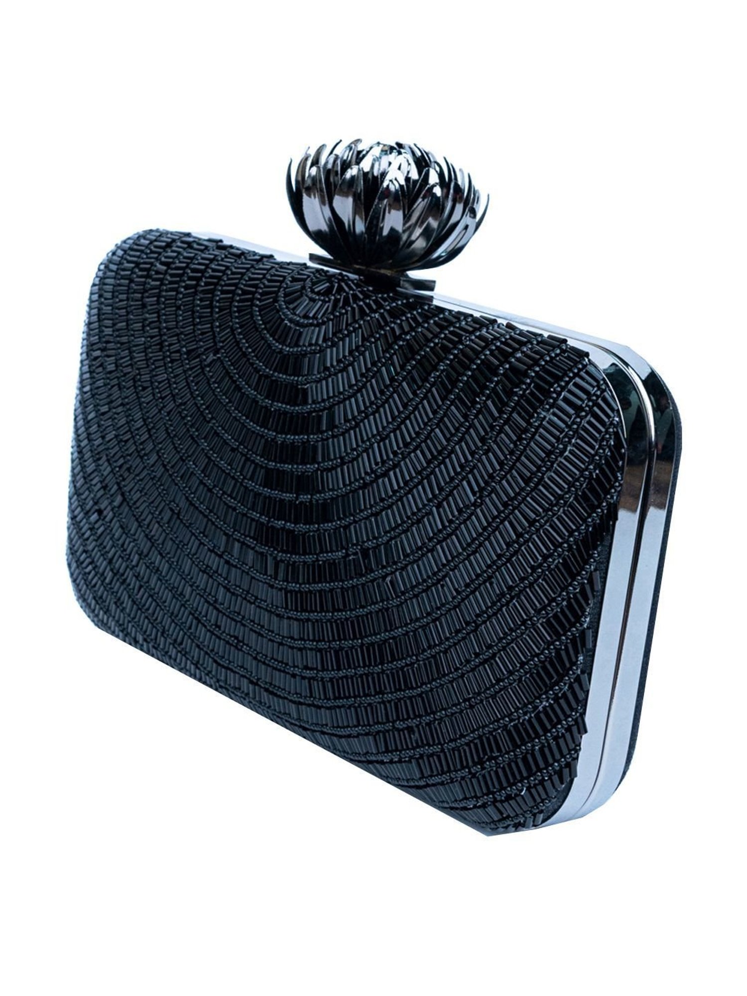 NR by Nidhi Rathi Black Fabric Minaudiere Clutch