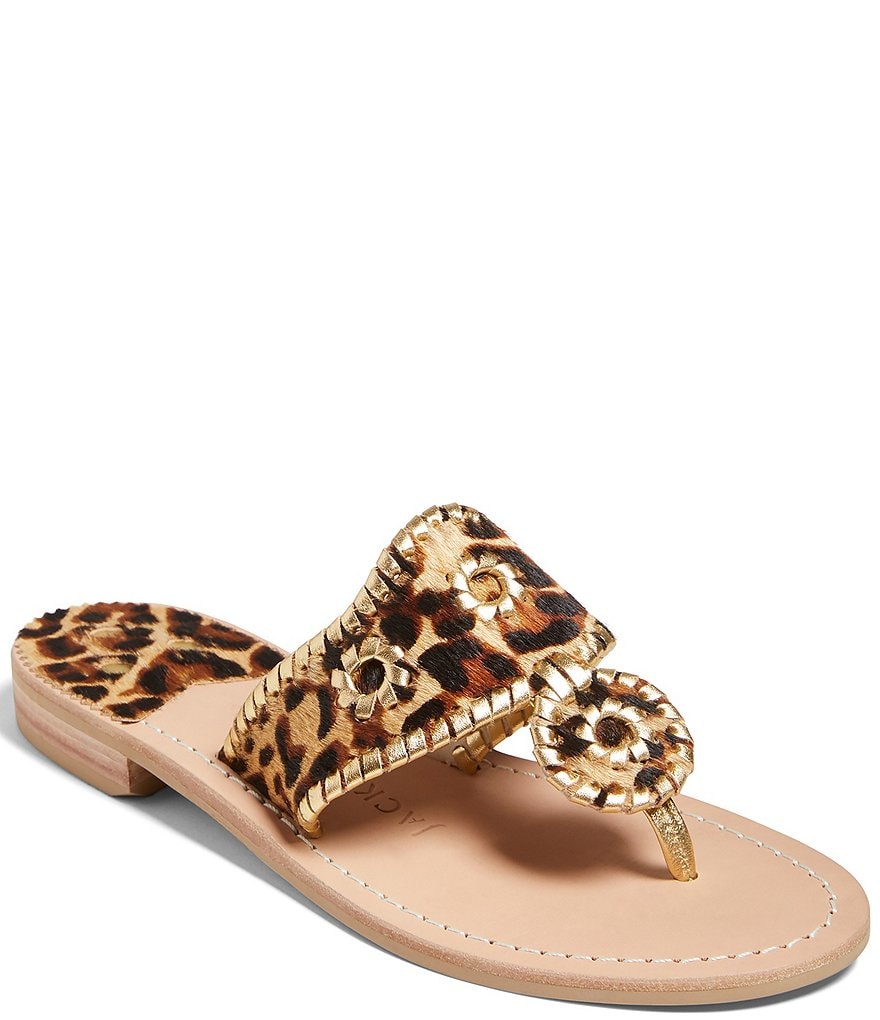 Jack Rogers Jacks Leopard Print Calf Hair Thong Sandals