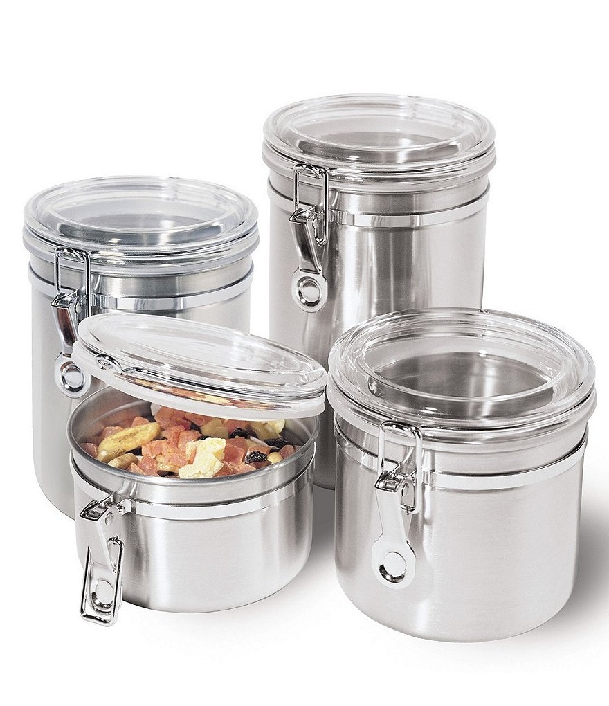 Oggi 4-Piece Airtight Stainless Steel & Acrylic Canister Set