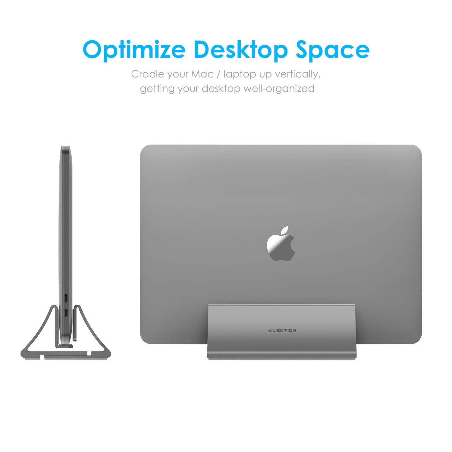 LENTION Aluminum Space-Saving Vertical Desktop Stand Compatible MacBook Air/Pro 13 15, MacBook 12, iPad Pro 12.9, Surface Book, Chromebook and 11 to 17-inch Laptops (Space Gray)