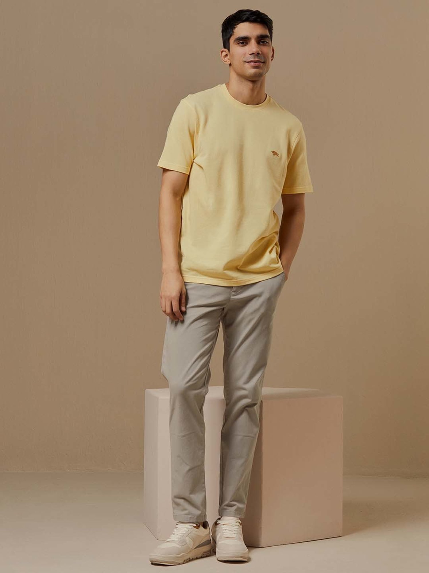 ANDAMEN Yellow Regular Fit Crew T-Shirt