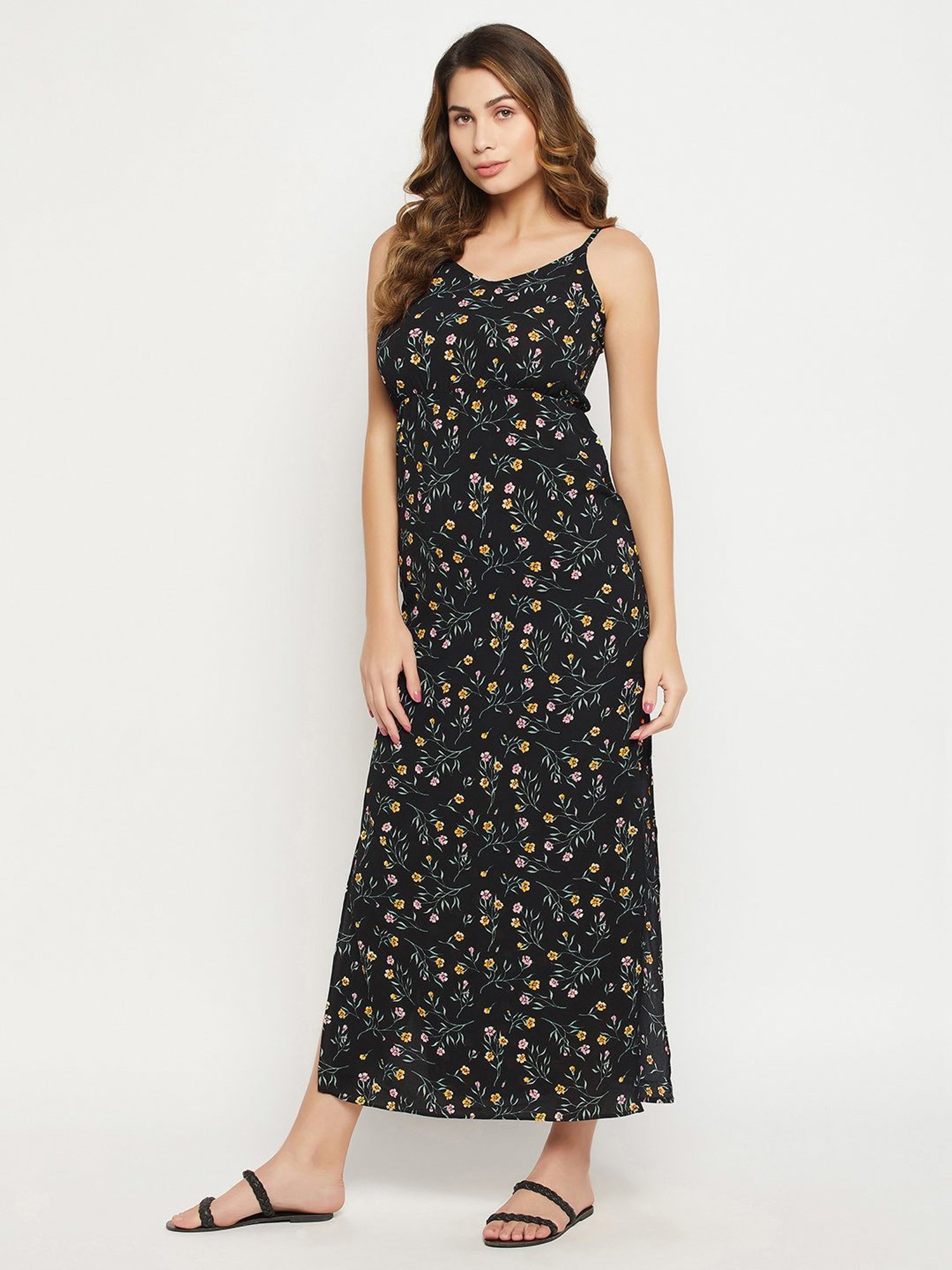 Clovia Black Floral Resort Wear Dress