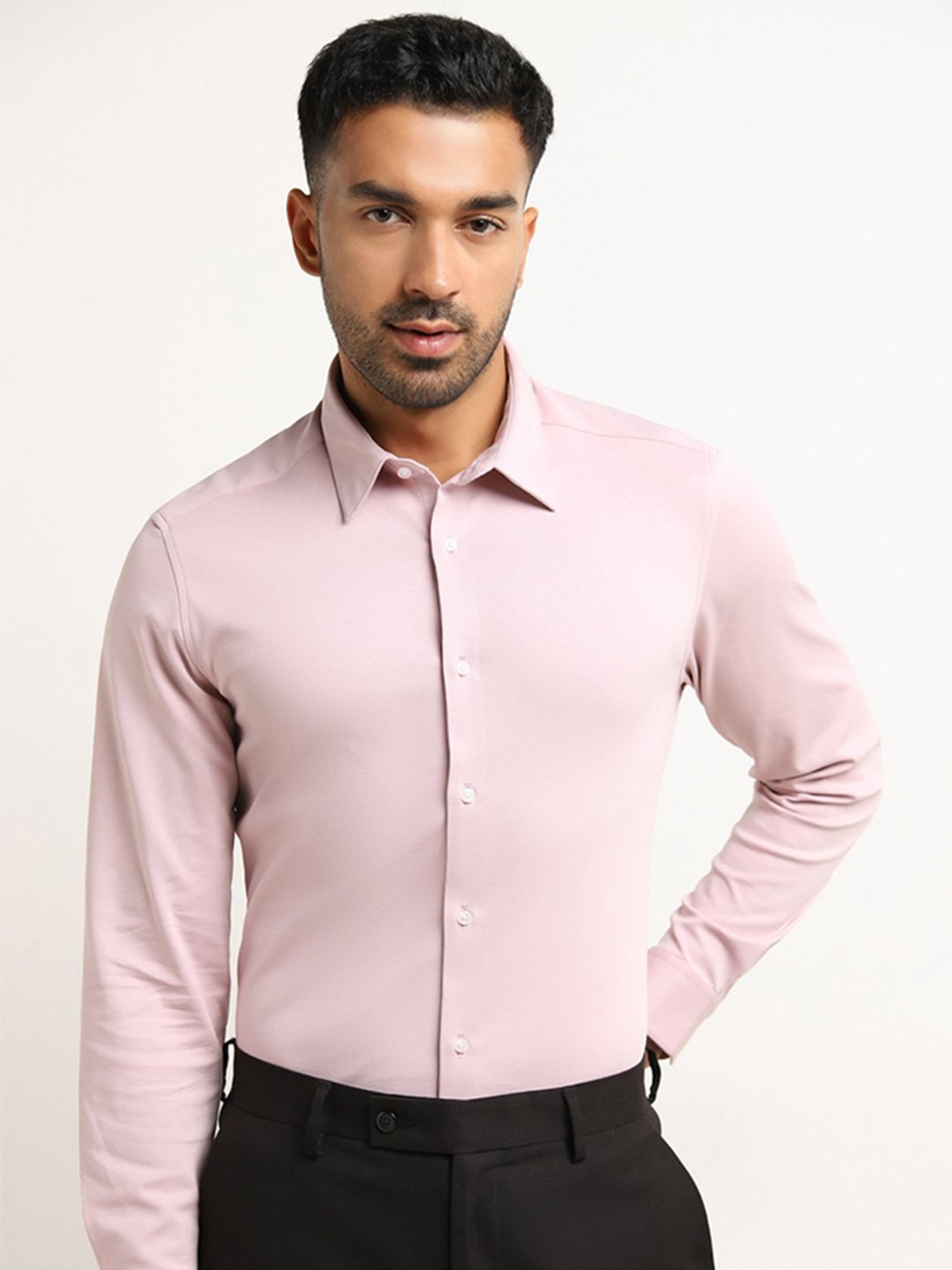 WES Formals by Westside Light Pink Solid Slim Fit Shirt