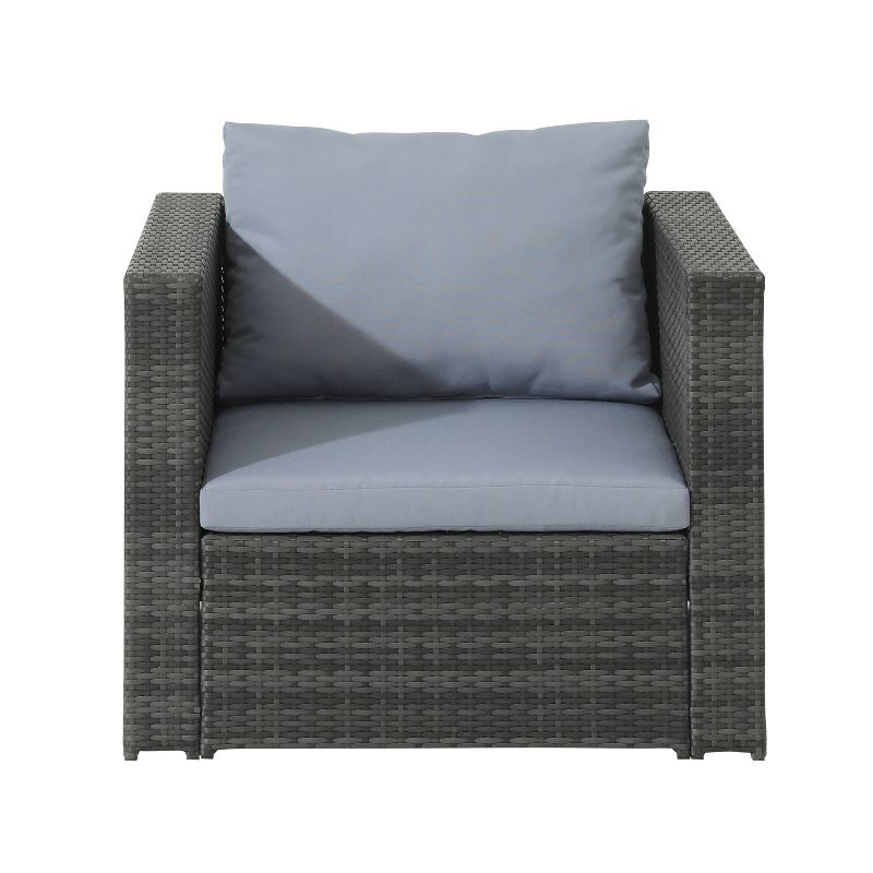 5pc Wicker Rattan Sofa Set with Gray Cushions - Accent Furniture