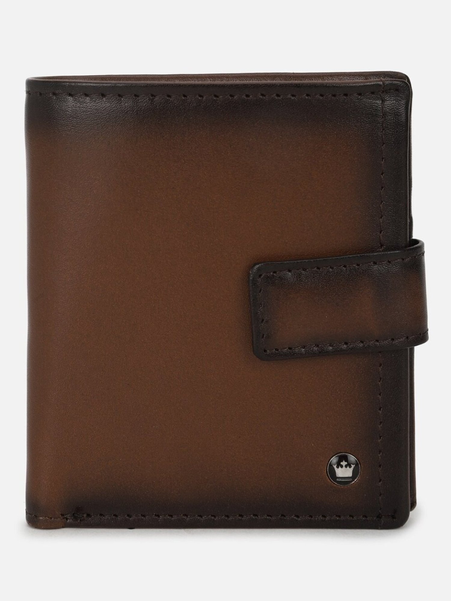 Louis Philippe Brown Leather Solid Bi-Fold Wallet
