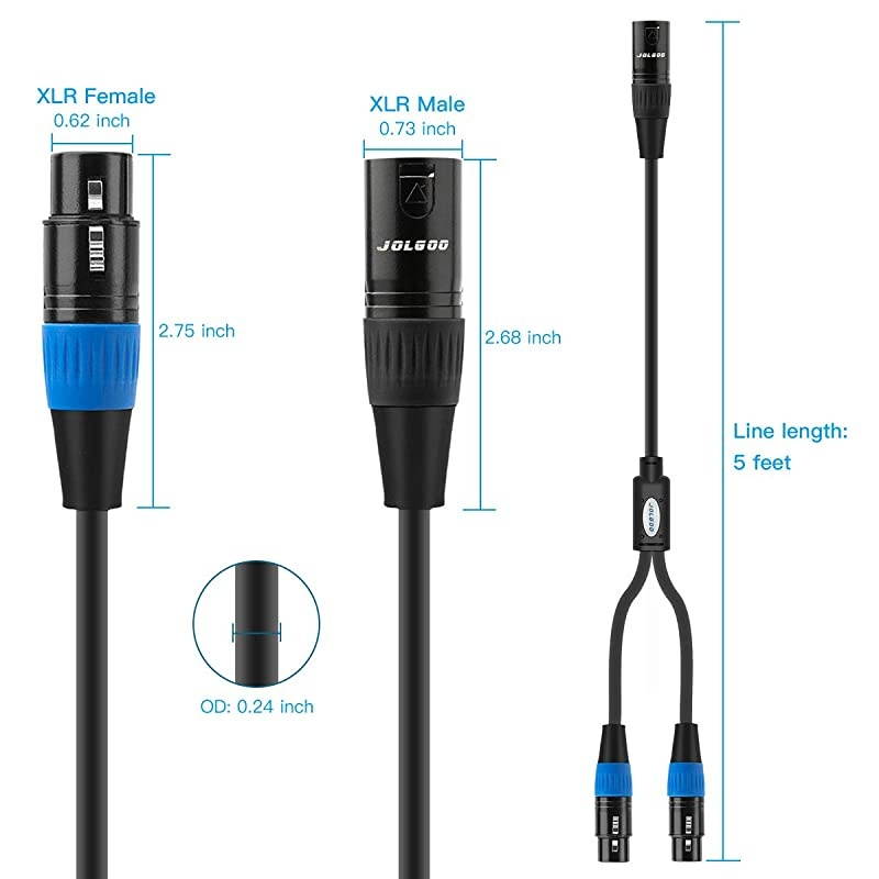 XLR Splitter Cable XLR Male to Dual XLR Female Y Splitter Microphone Cable Male to 2 Female XLR Y Cable 5 Feet