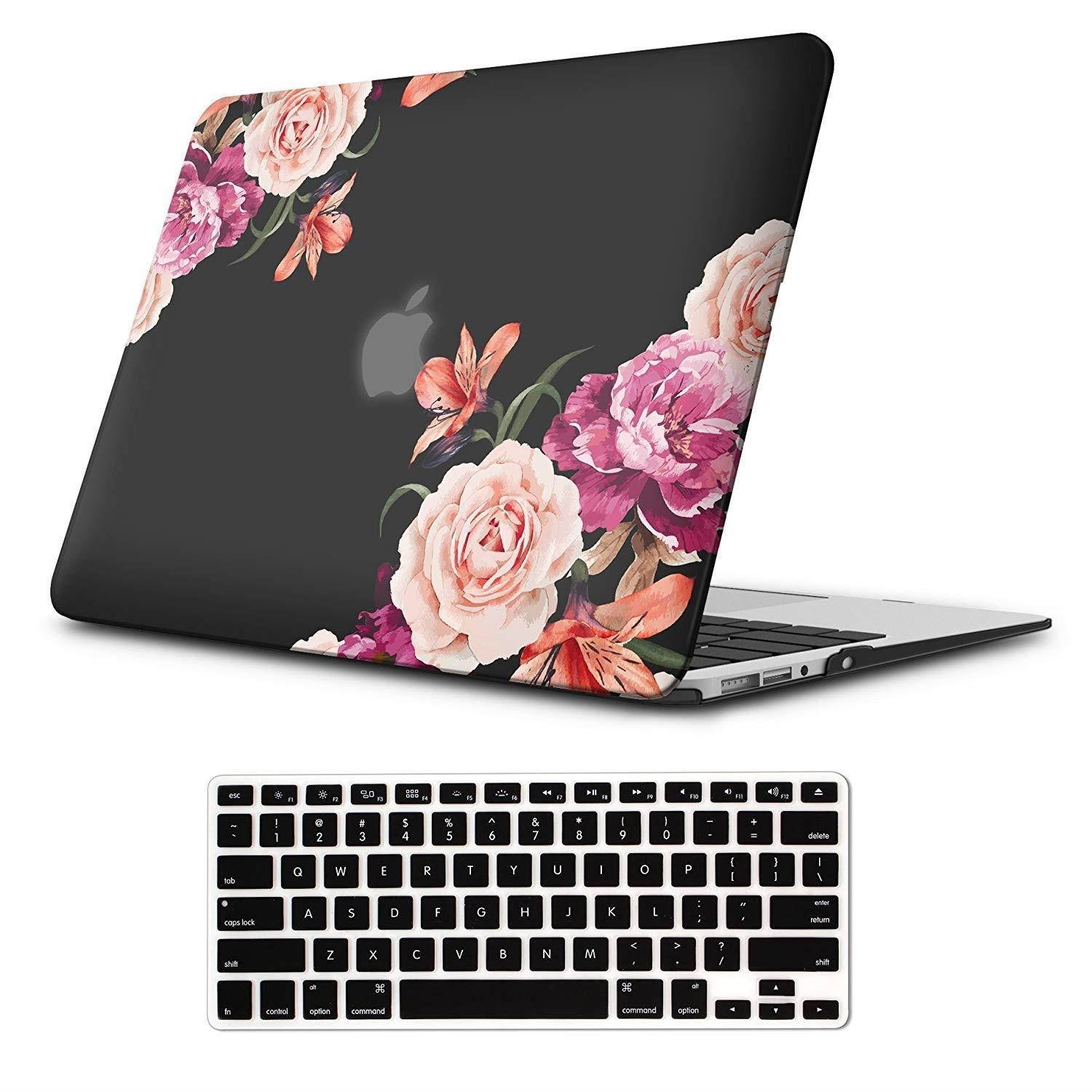 MacBook New Pro 15 Inch Case with Touch Bar 2017&2016 Release Model A1707 Rubberized Hard Shell Case Cover+Keyboard Cover for MacBook Pro 15 with Touch Bar & Touch ID, Peony Flower