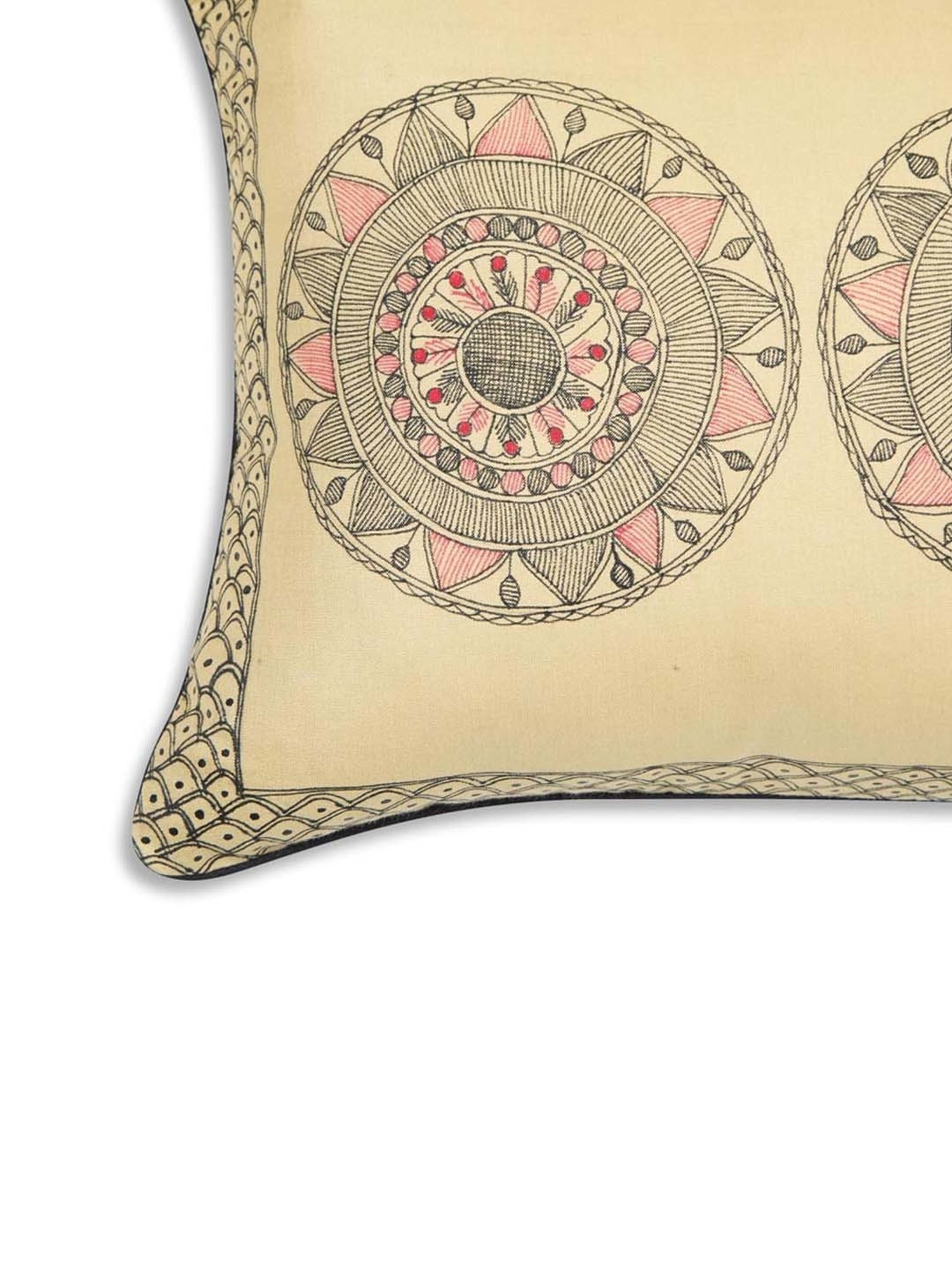 Fabindia Home Madhubani Beige & Black 110 GSM Viscose Silk Cushion Cover