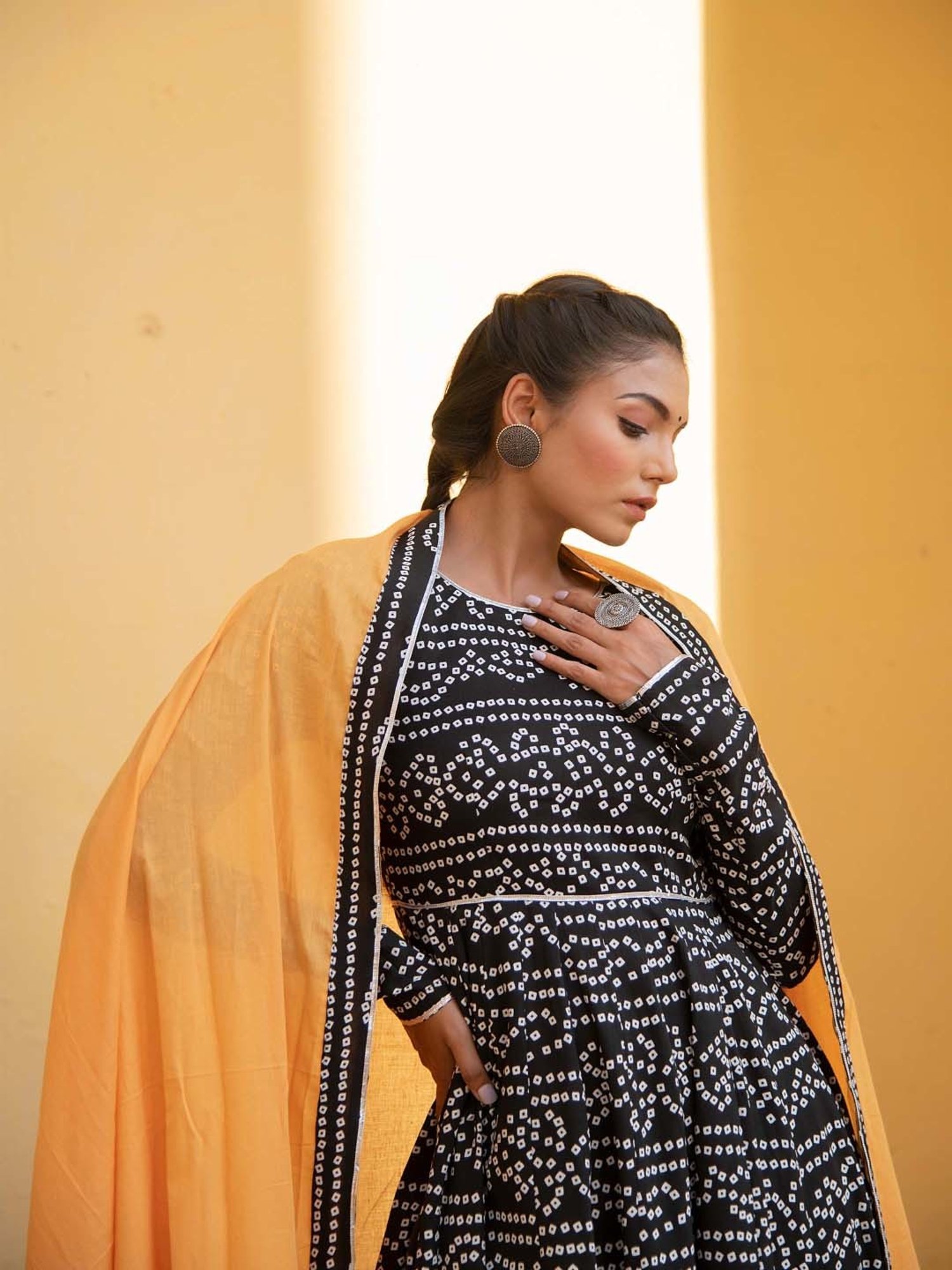 KAORI BY SHREYA AGARWAL Black Cotton Printed Kurta Pant Set With Dupatta