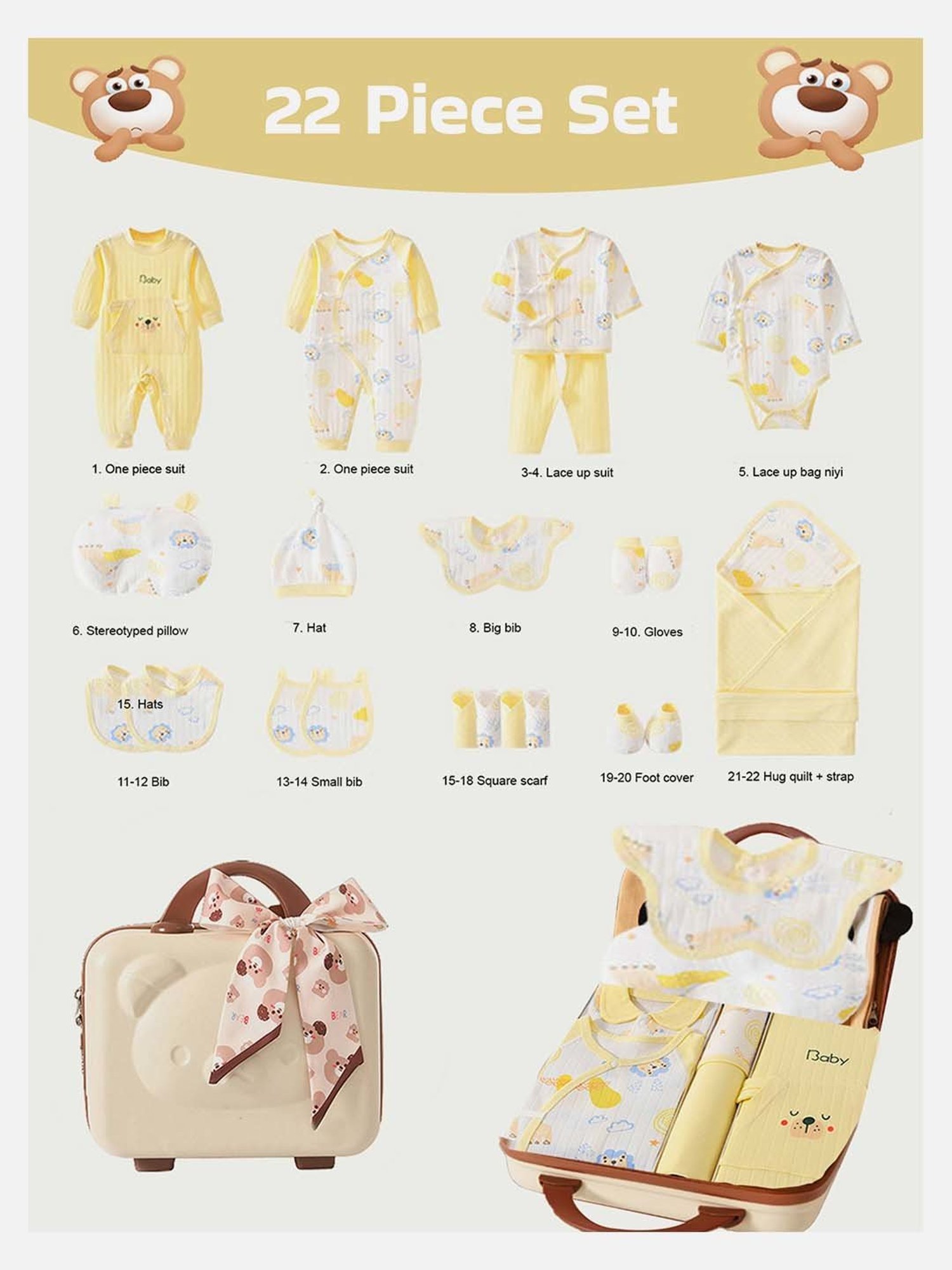 Little Surprise Box Kids Yellow & White Cotton Printed Full Sleeves Romper Set