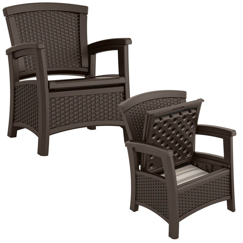 Suncast Elements Resin Wicker Design Club Chair with Storage, Java (2 Pack)