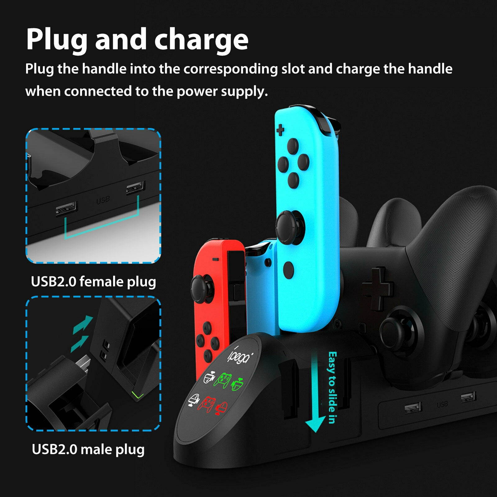 Upgraded LED Fast Charging Docking Stand For Nintendo Switch Controller Joy-con