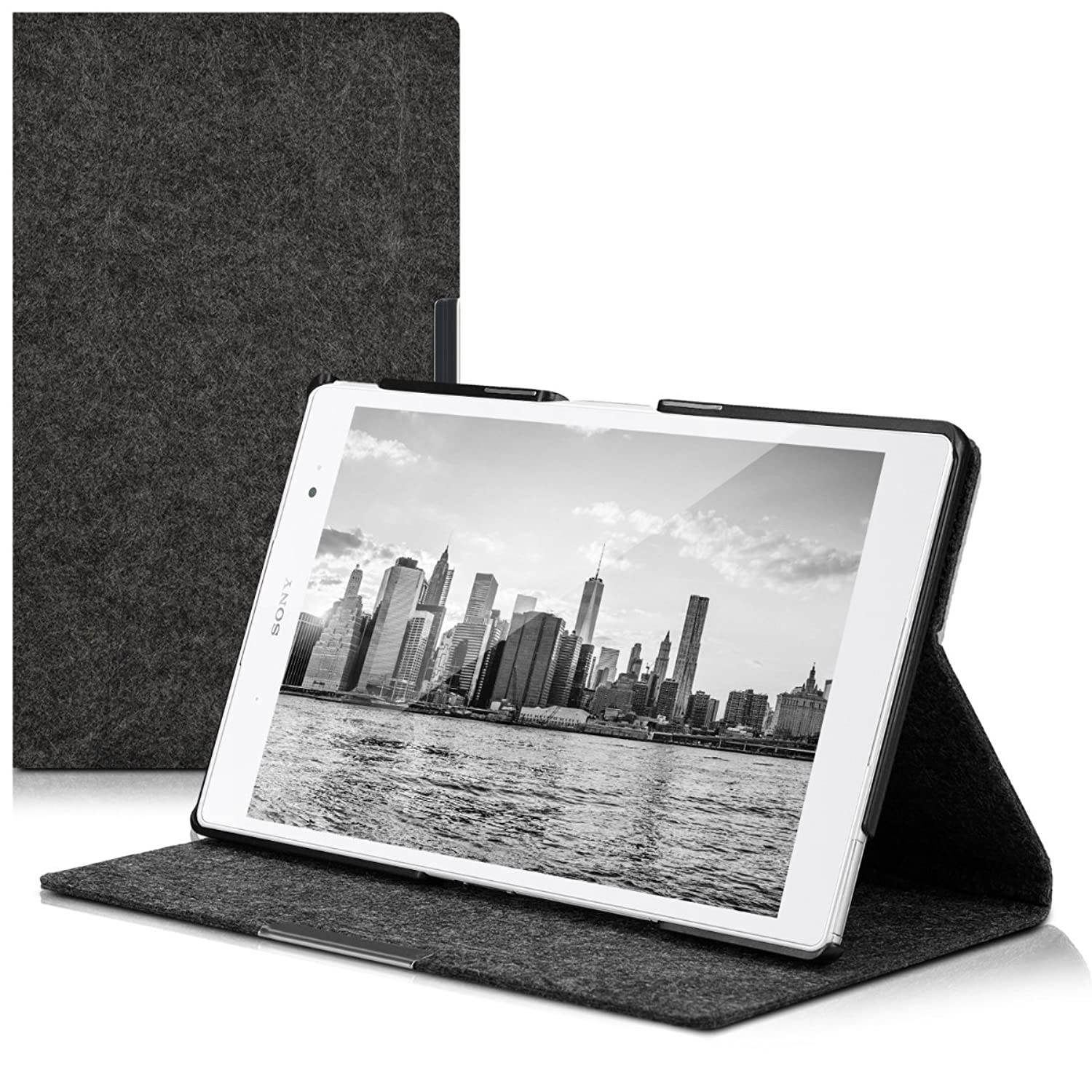 kwmobile Case Compatible with Sony Xperia Tablet Z3 Compact - Slim Book Style Tablet Cover with Stand Feature - Dark Grey