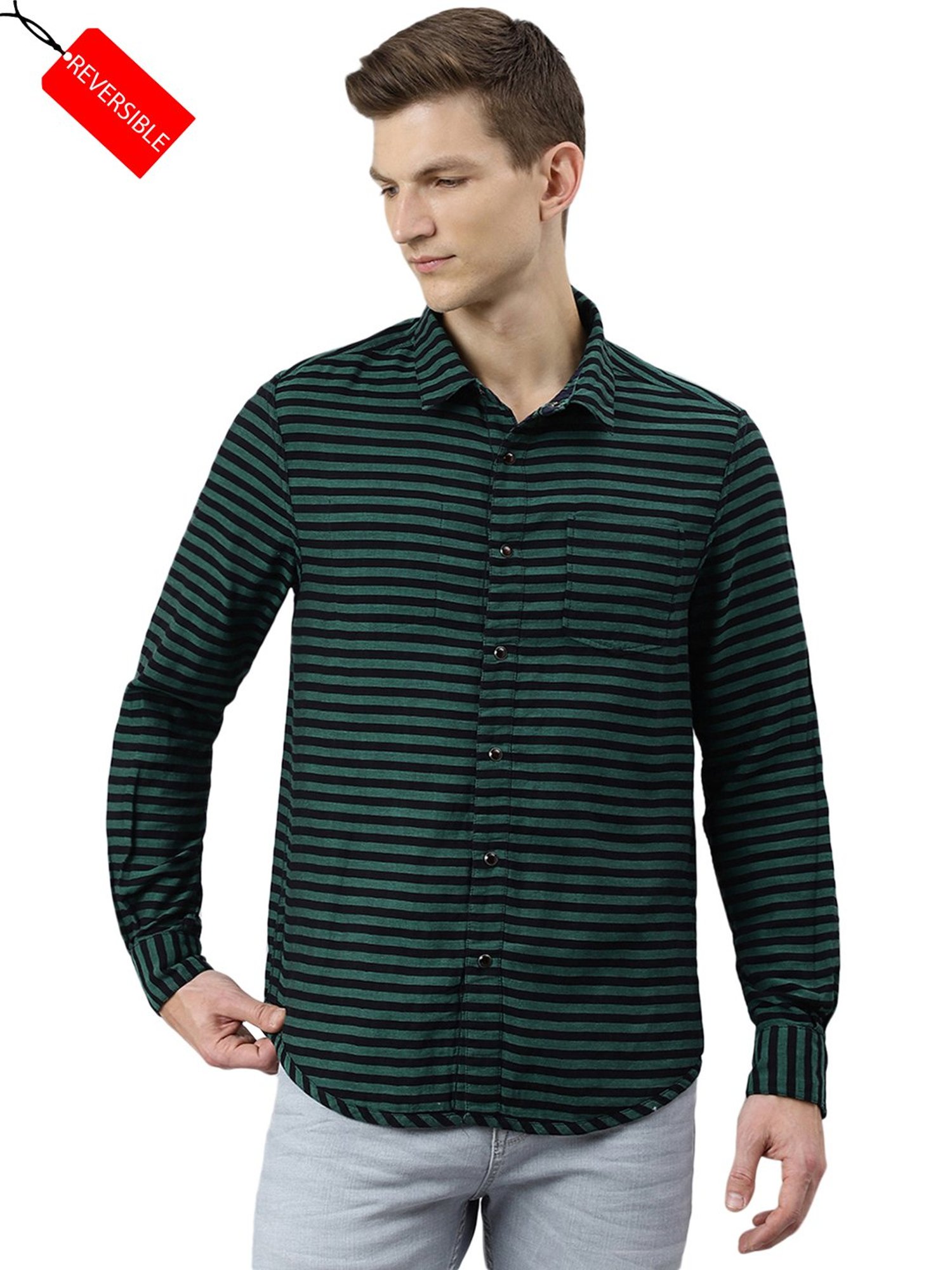 Woodland Navy & Green Regular Fit Check Reversible Shirt