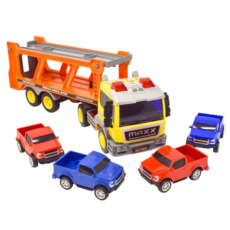 Maxx Action Lights & Sounds Construction Excavator Semi Truck and Trailer Transport