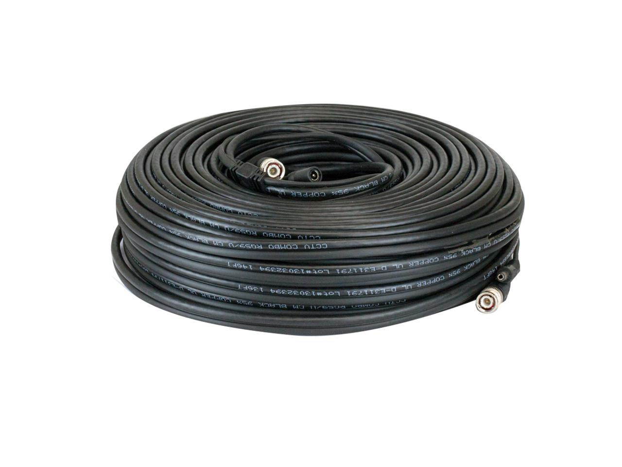 GW 150 Feet RG59 Video Power Combo Siamese Premade Coaxial Cable for HD CCTV Security Camera System 95% Coverage Shield Free 1 Year Warranty