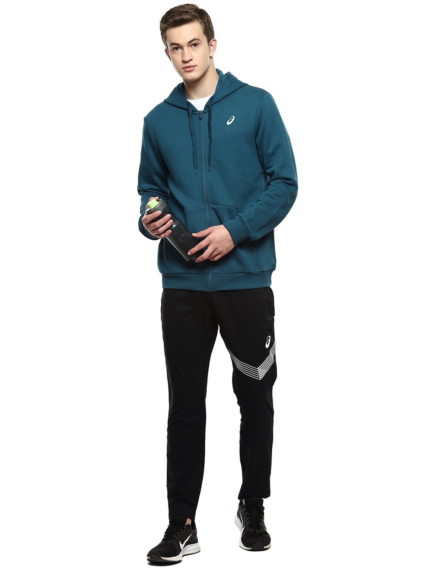 Asics One Point FZ Teal Regular Fit Hooded Sweatshirt