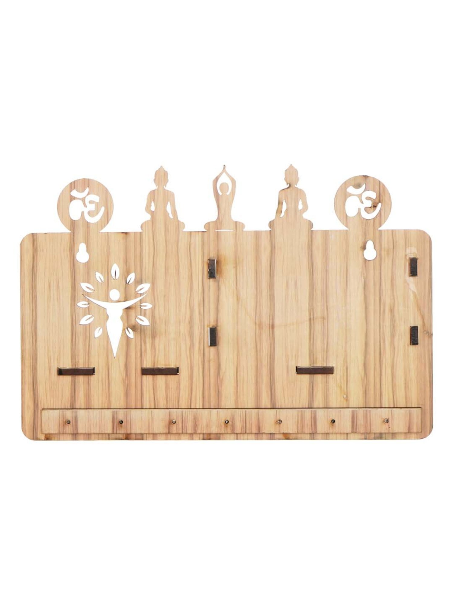 eCraftIndia Yoga Theme Multiutility 7 Hooks Wooden KeyHolder