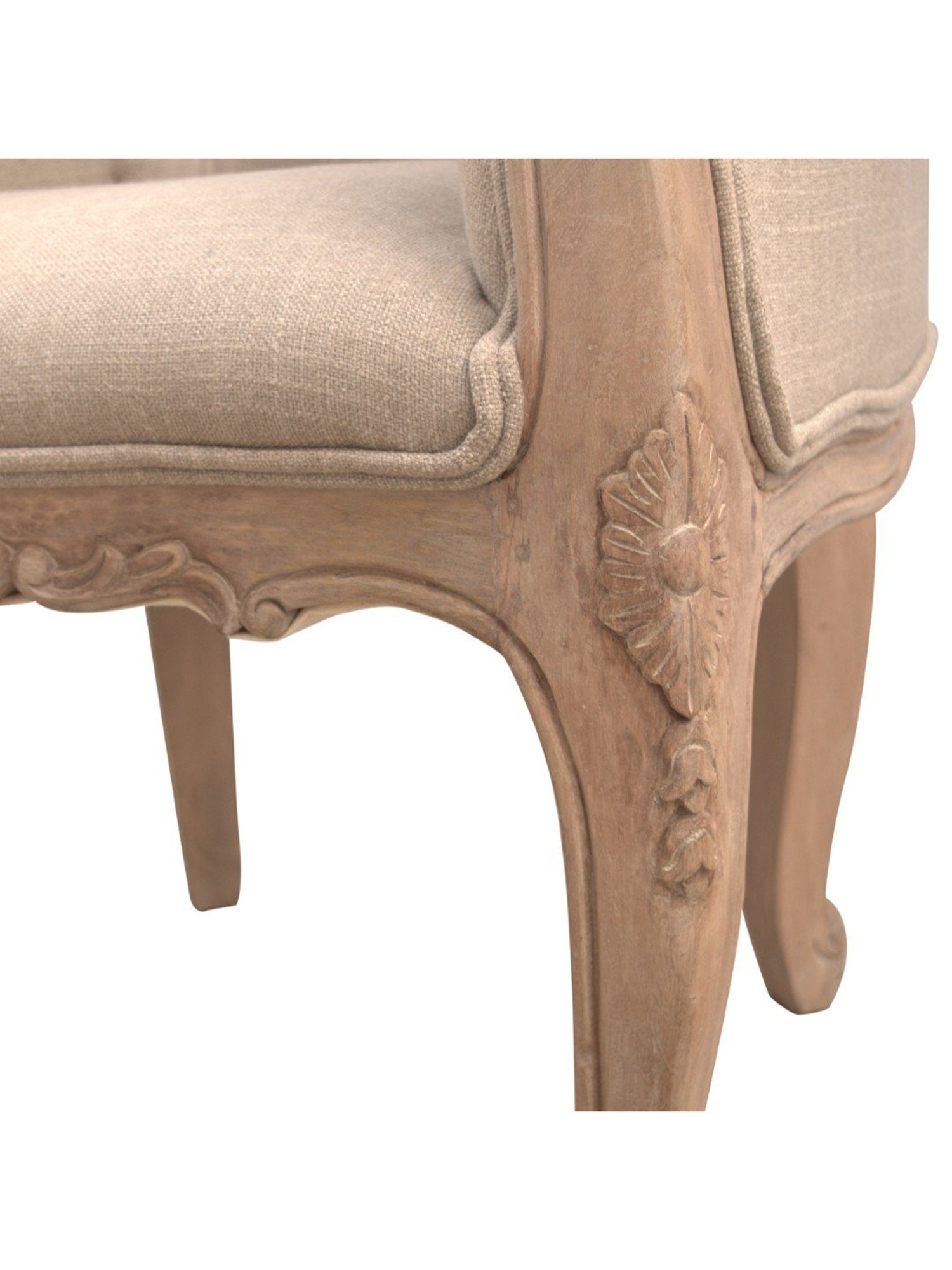Artisan Furniture French Style Beige & Brown Wood Deep Button Chair