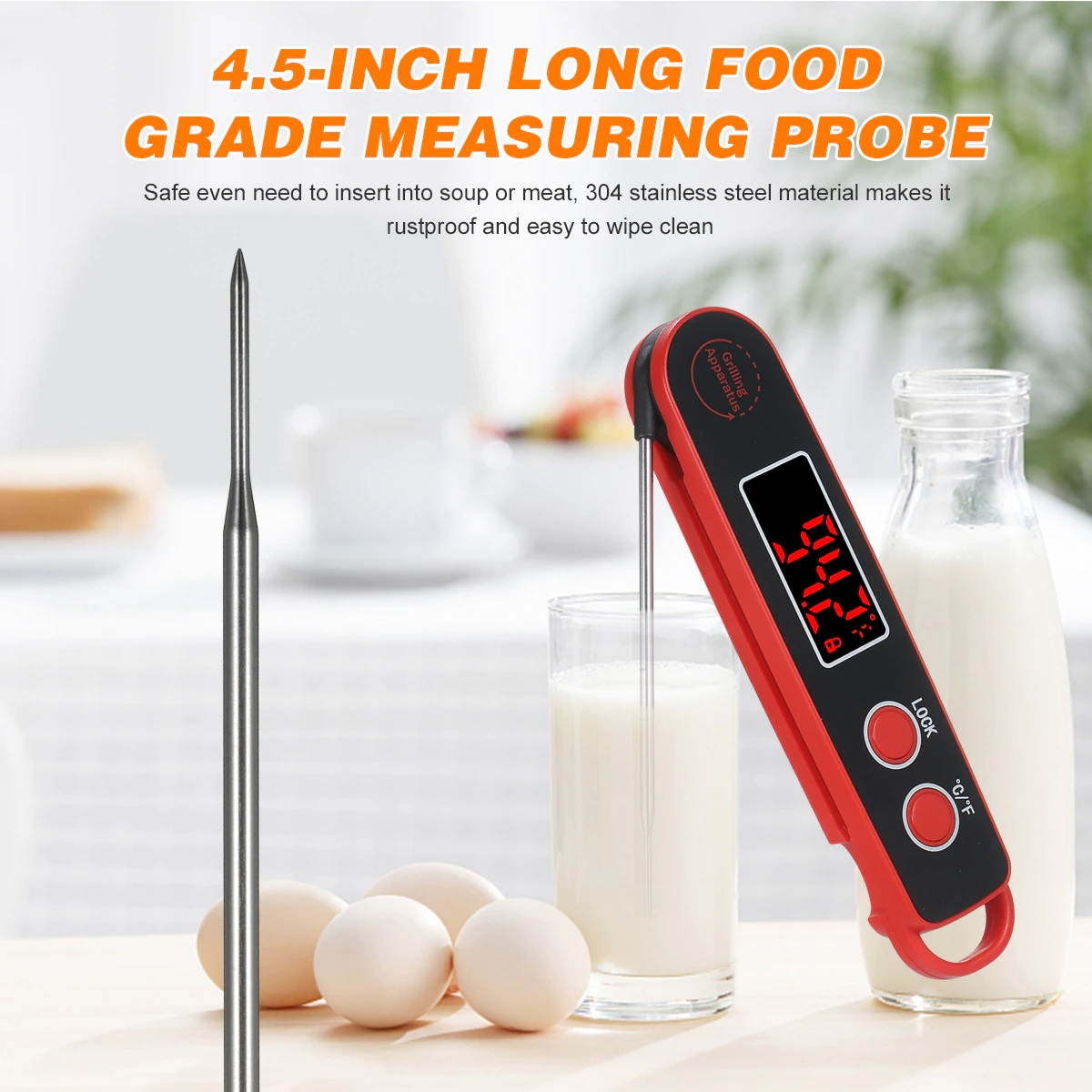 Digital Food Temperature Meter 1.9-inchInstant Read Meat Soup Beverage Food Thermometer Folding Probe Cooking Thermometer