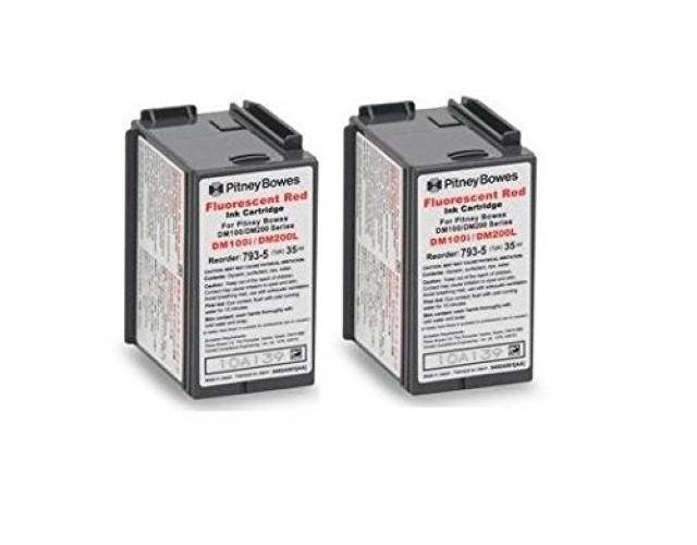 twinpack of genuine original pitney bowes brand 7935 fluorescent red ink cartridges for: dm100/dm100i/dm125/dm125i/dm150/dm150i/dm175/dm175i/dm200l/dm225/dm225i/p700 postage machines