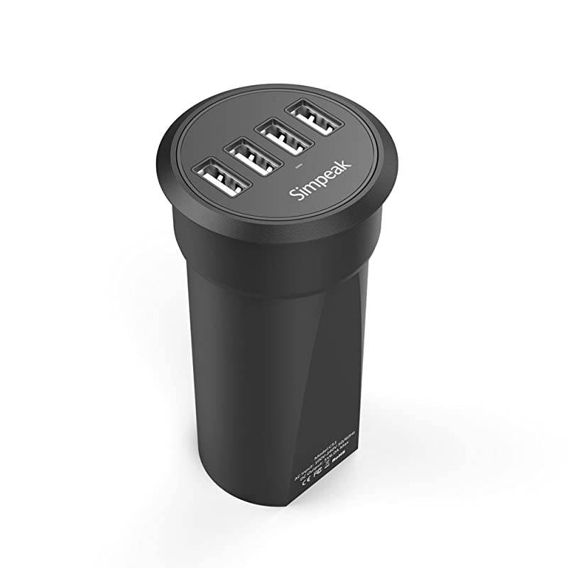 30W 4Port USB Desk Charger Desktop Charging Station Mounts on The 20quot24quot Grommet Hole with Power Cable Match 2pcs GrommetC51 Black