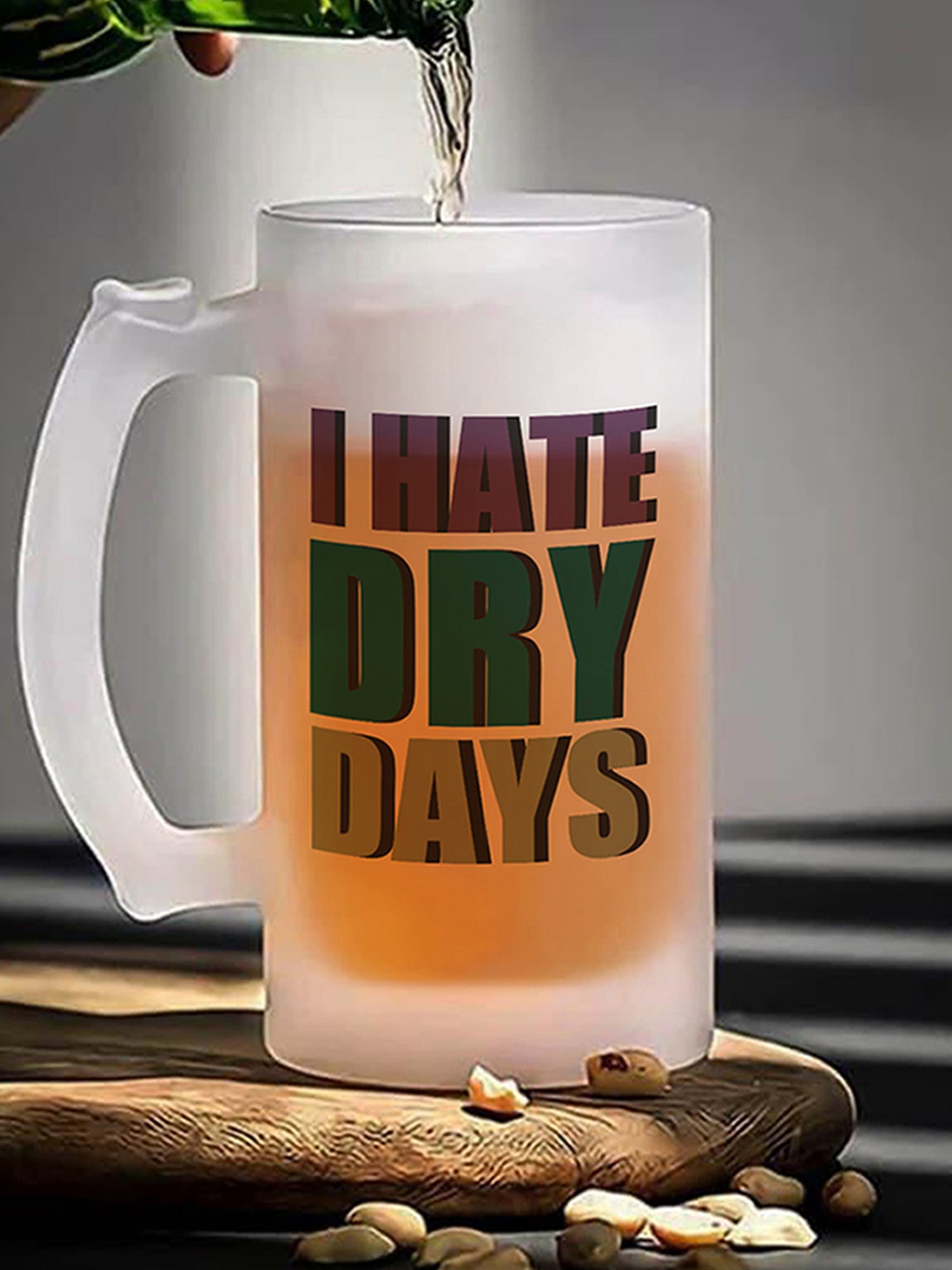 Gathari I hate Dry Days Quote White Glass Beer Mug with Handle 470 ml