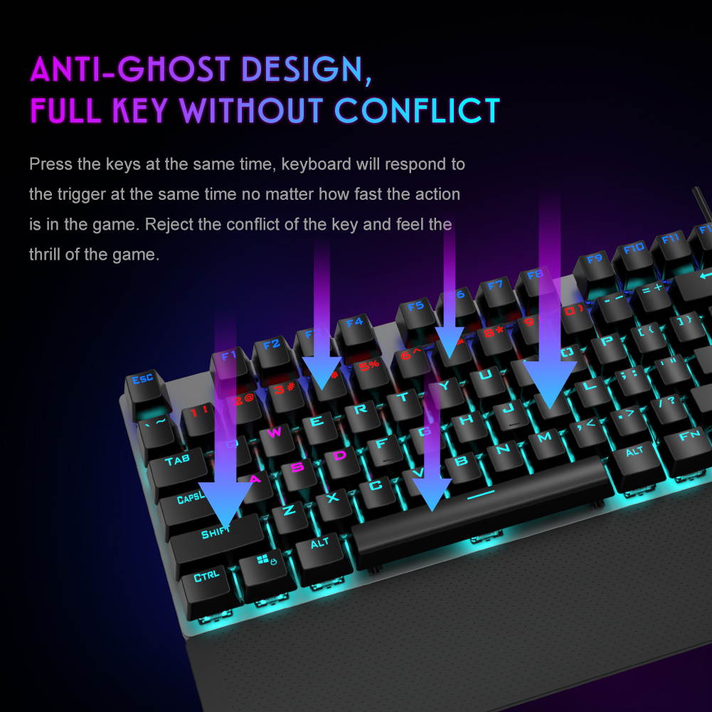 AULA F2088 Black Mechanical Gaming Keyboard 104 Anti-ghosting with Switch Wired Mix Backlit Keyboard for Gamer Laptop PC, Tea Shaft