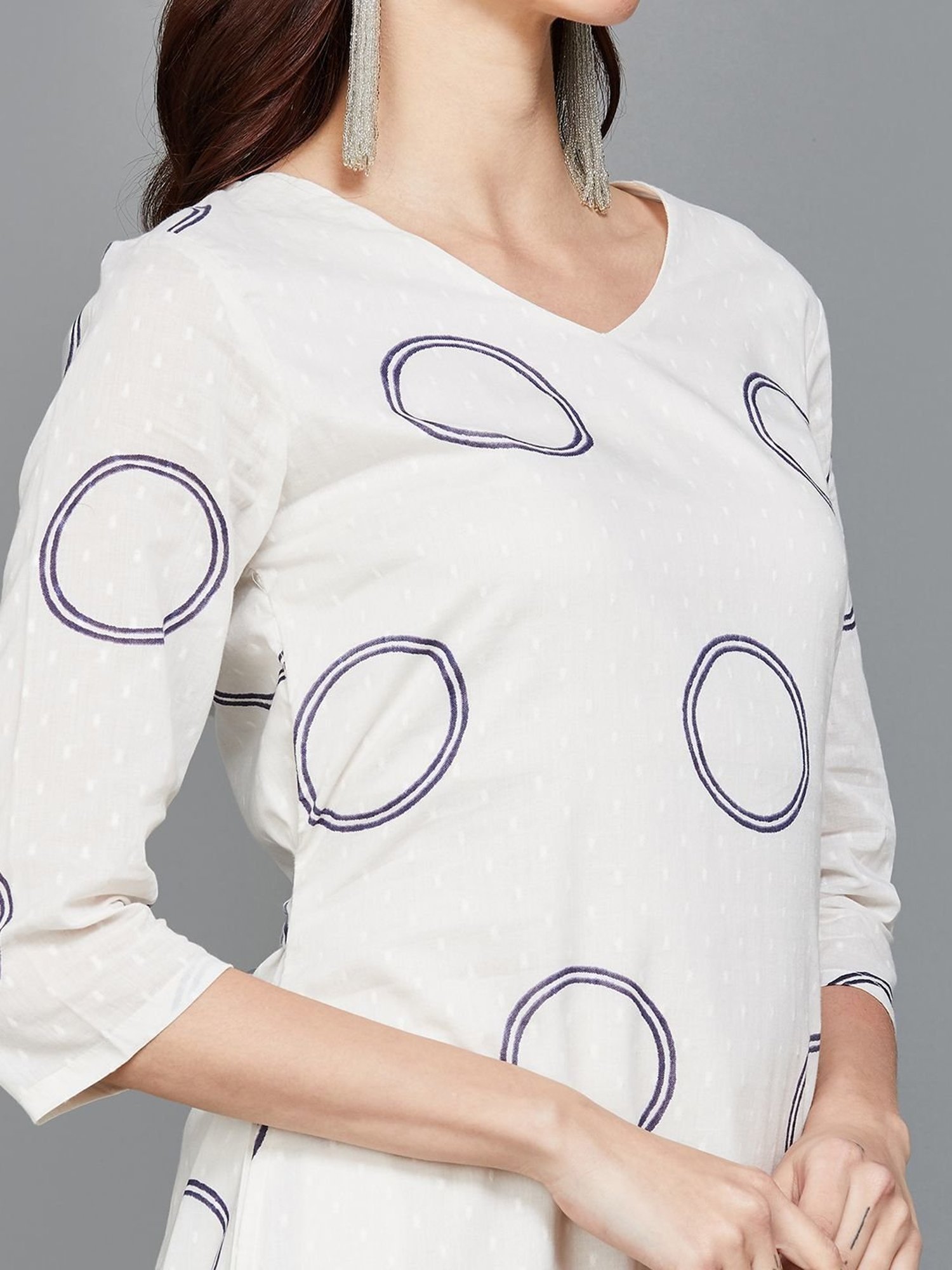 Colour Me by Melange White Cotton Printed A-Line Dress