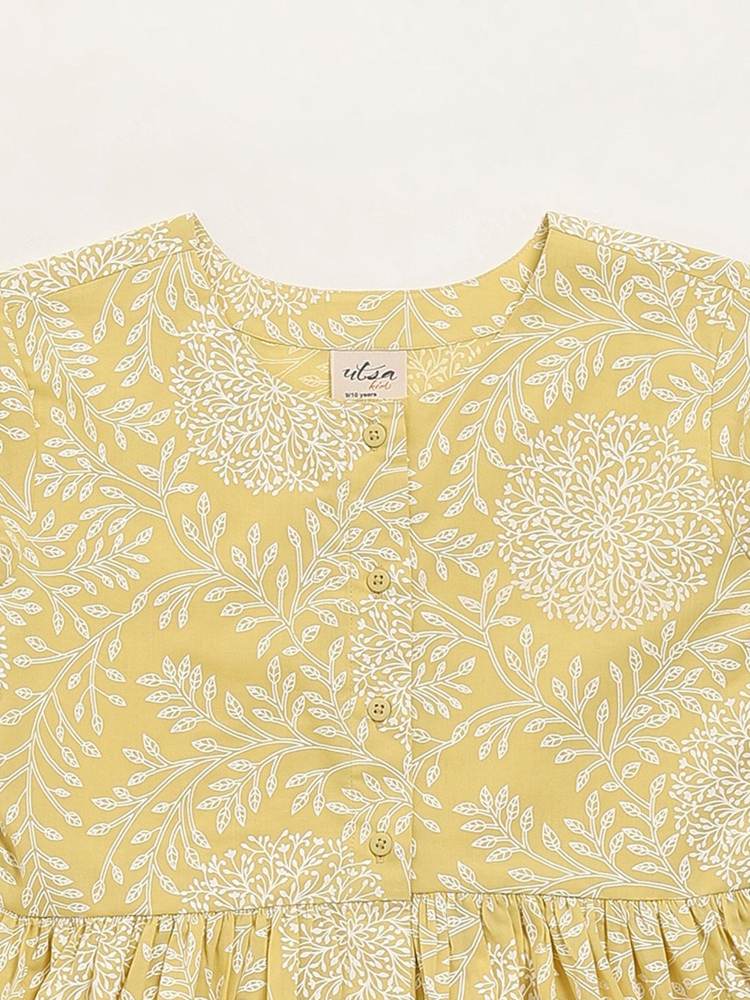 Utsa Kids by Westside Mustard Floral Design A-Line Cotton Dress