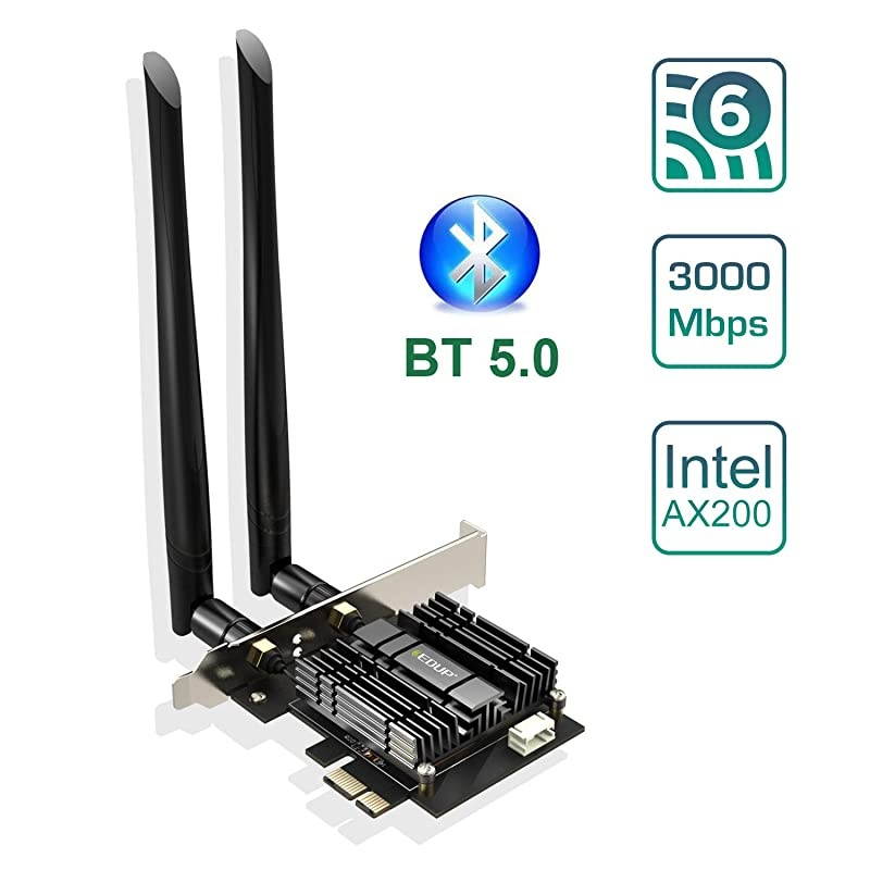 WiFi 6 Card AX 3000Mbps PCIe Network Card AX200 80211AX 24Ghz58Ghz with Bluetooth 50 amp Heat Sink Wireless PCI Express WiFi Adapters Dual Band Antenna for Windows 10 64bit
