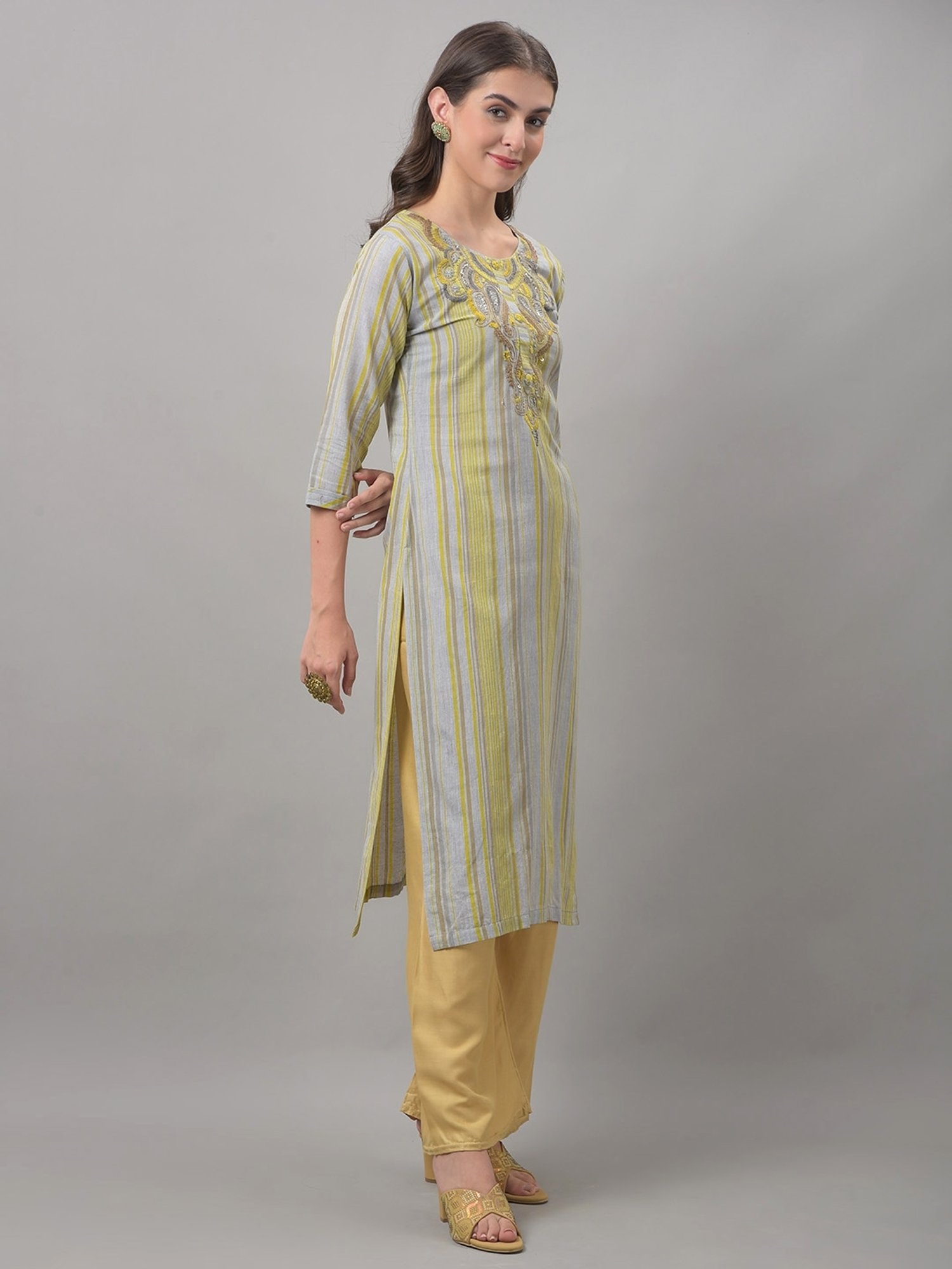 Dollar Missy Grey Embroidered Straight Kurta