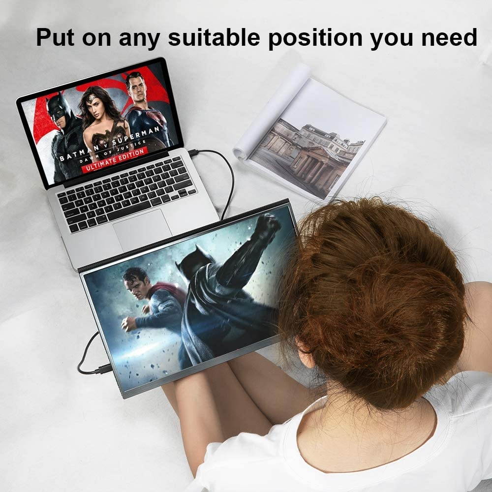 HONGO Ultra-Thin Portable Monitor 15 Inch IPS 1080P HDR Computer Gaming Monitor USBC Display for Laptop PC Phone Xbox PS4 Switch, Smart Cover Stand & Screen Protector Included