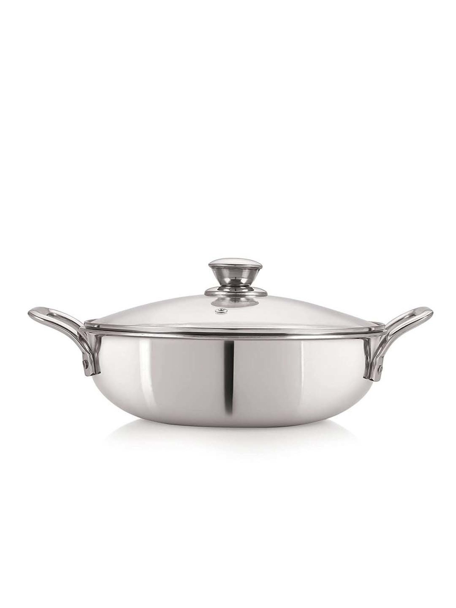 Nirlon Silver Stainless Steel 22 cm Induction & Gas Tri-Ply Kadhai With Glass Lid (2.5 L)