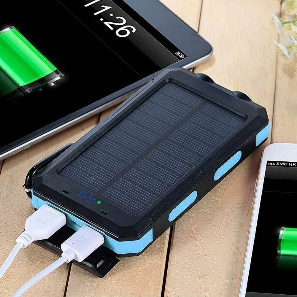 Solar Charger 30000mAh Dualpow Portable Solar Battery Charger External Battery Pack Phone Charger Power Bank for Cellphones Tablet with Flashlight and a 3 Feet Micro USB Cord (Baby Blue)