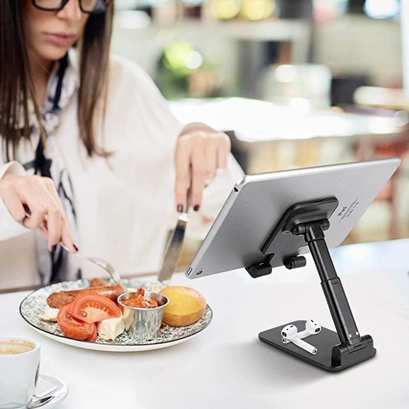 Adjustable Cell Phone Stand, Foldable Portable Phone Stand Phone Holder for Desk, Desktop Tablet Stand Compatible with iPhone 11 Pro XS Max XR X Samsung Galaxy S10 S9 & Tablets (Black)
