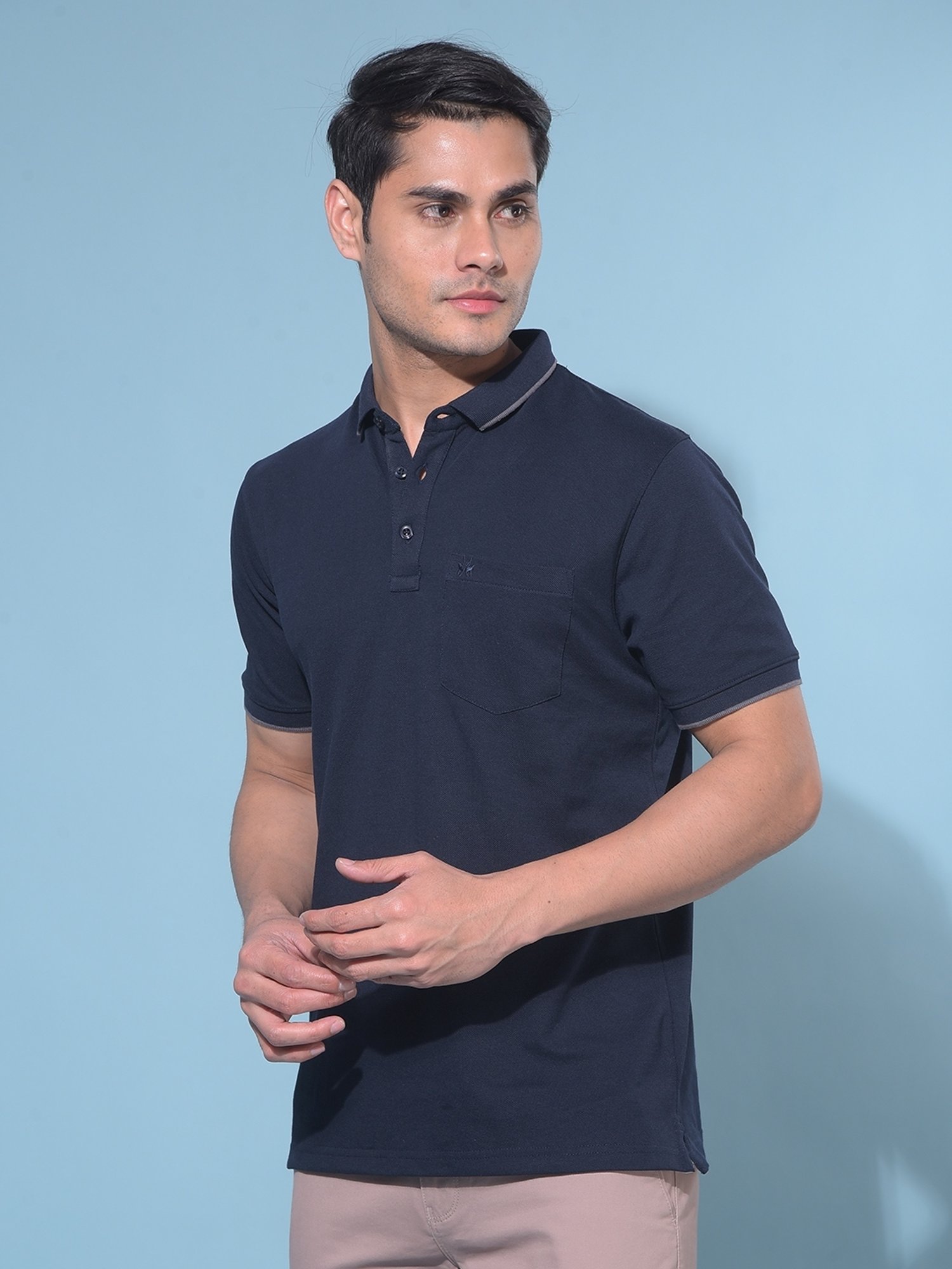 Crimsoune Club Navy Blue Slim Fit Polo T-Shirt