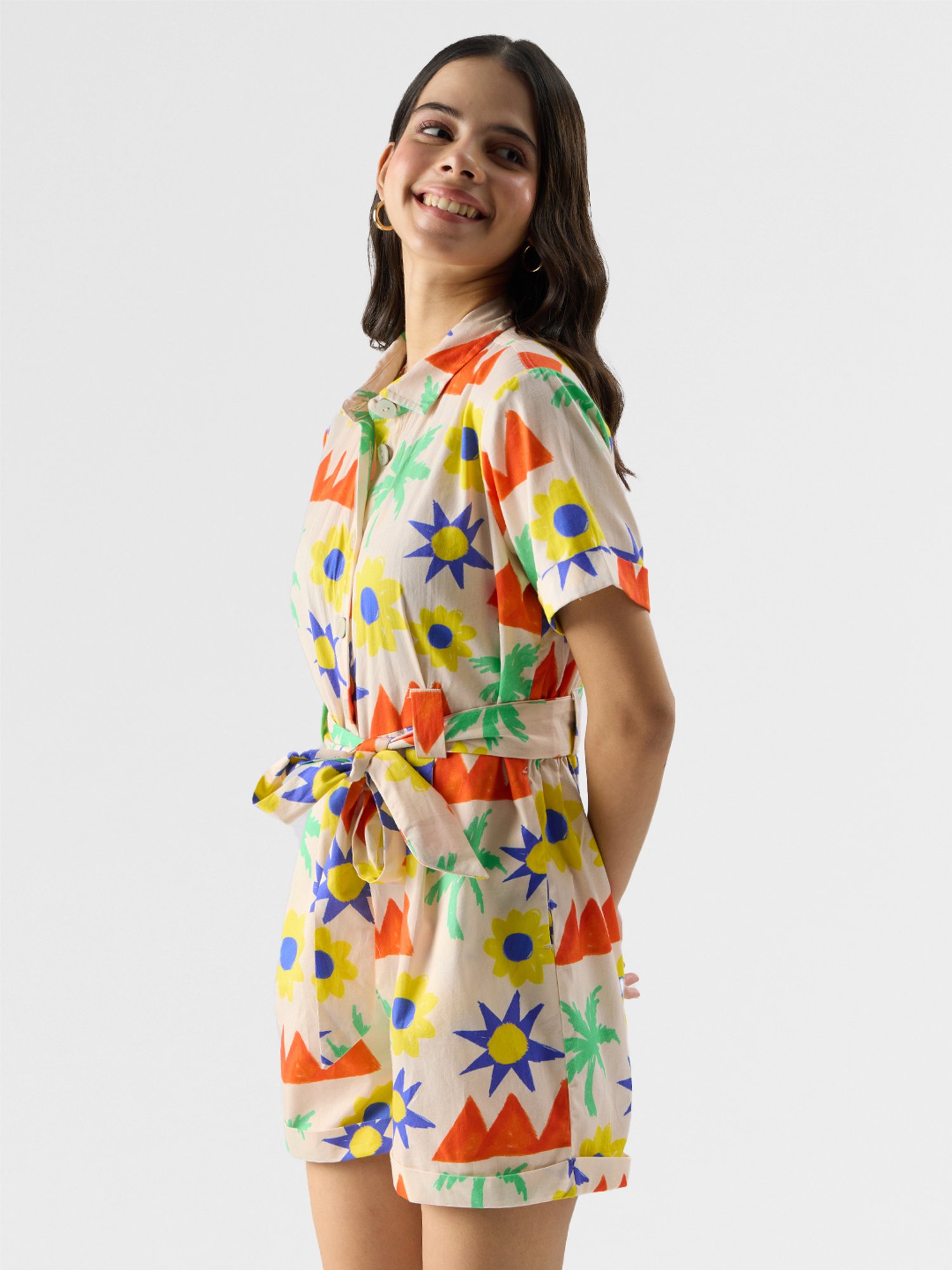 The Souled Store White Cotton Printed Jumpsuit