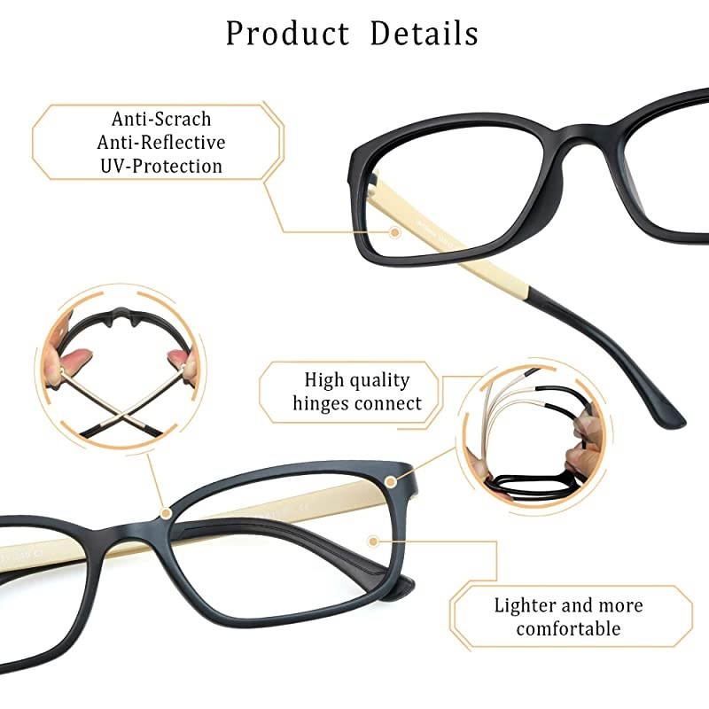 Blue Light Blocking Glasses Anti Eyestrain Computer ReadingGamingTV Glasses for Women and Men Anti Glare BlackYellow 025 Magnification