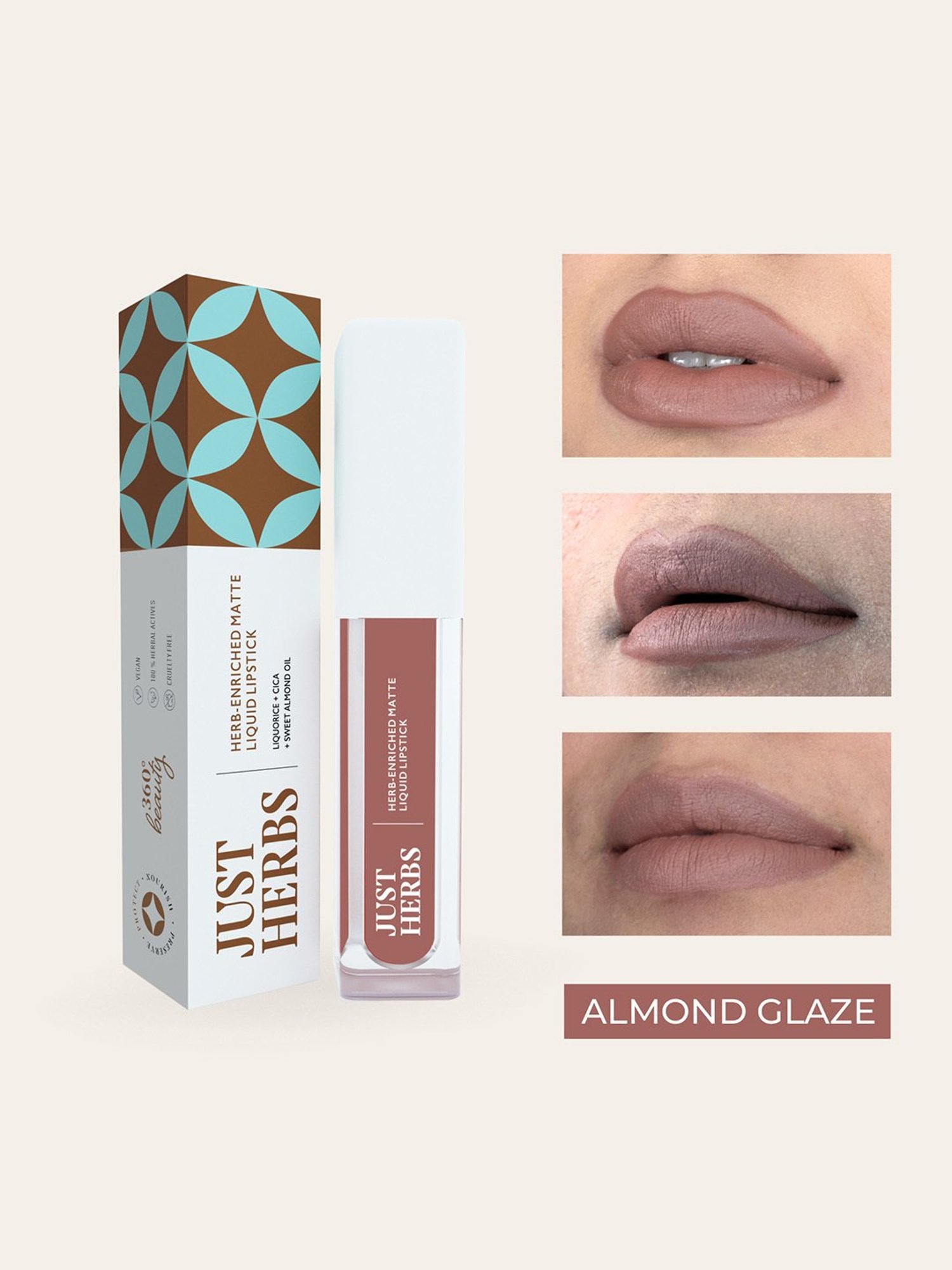 JUST HERBS Herb-Enriched Matte Liquid Lipstick Almond Glaze - 2 ml