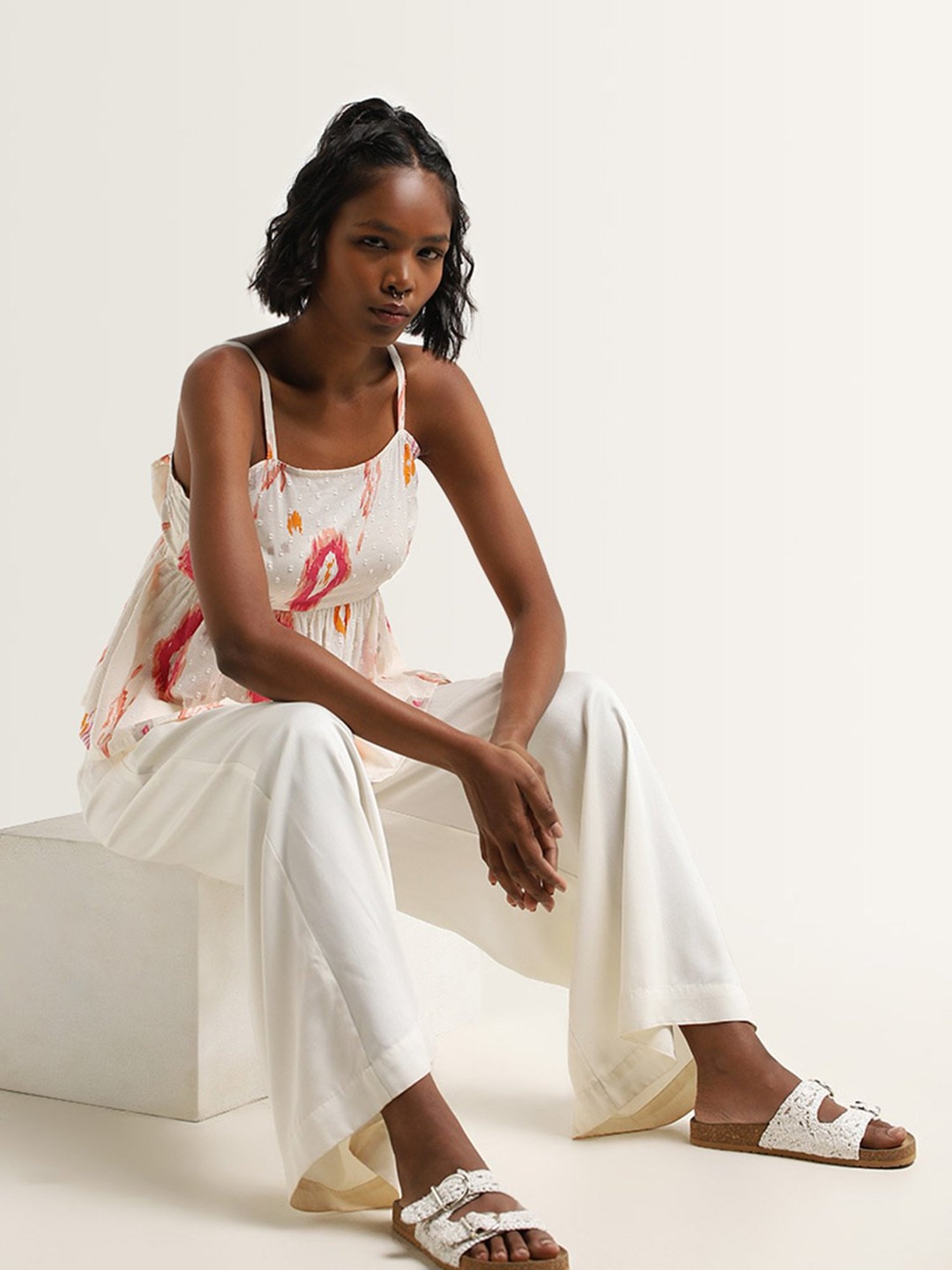 Bombay Paisley by Westside White Ikat Print Top